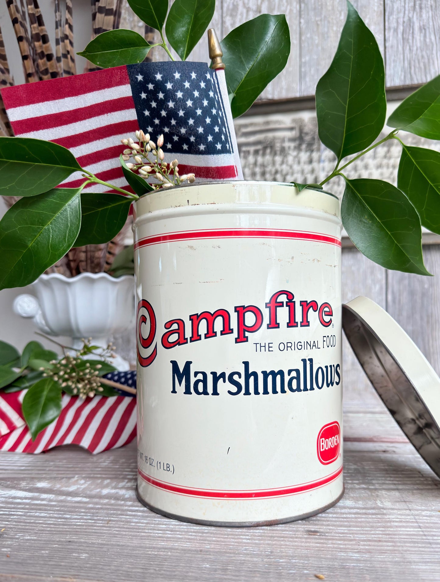 Vintage CAMPFIRE MARSHMALLOWS Tin Can Americana Farmhouse Decor