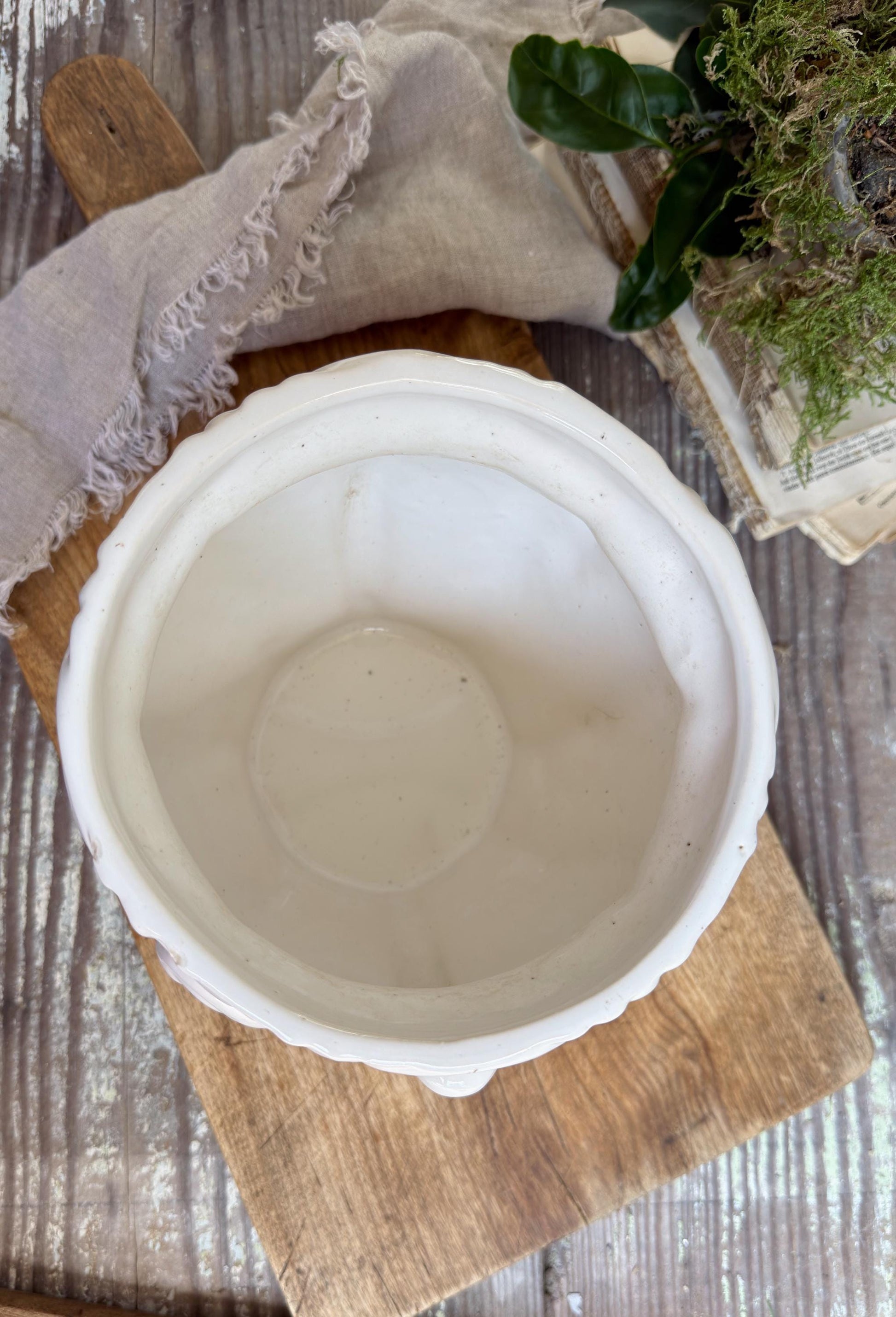 White French Pottery Planter, Vintage Farmhouse Cache Pot, Vessel