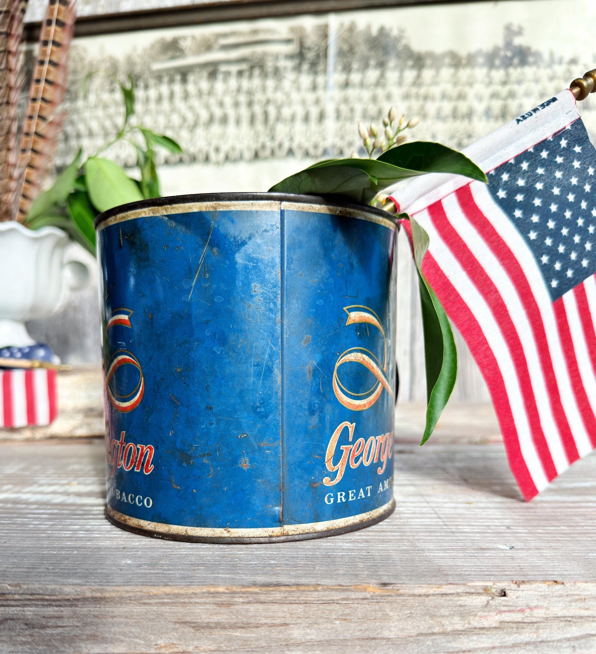 Vintage Washington Tobacco Tin Americana Patriotic Decor Farmhouee Decor