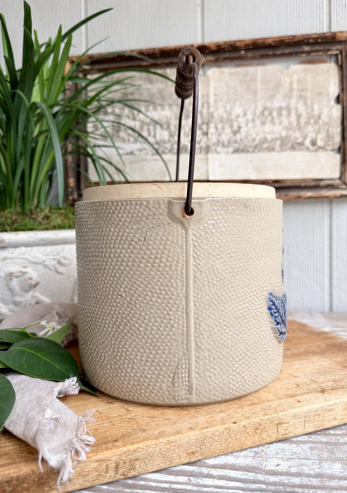 Antique Salt Glaze Butter Crock White’s Utica NY Cobalt Blue Stoneware Jar