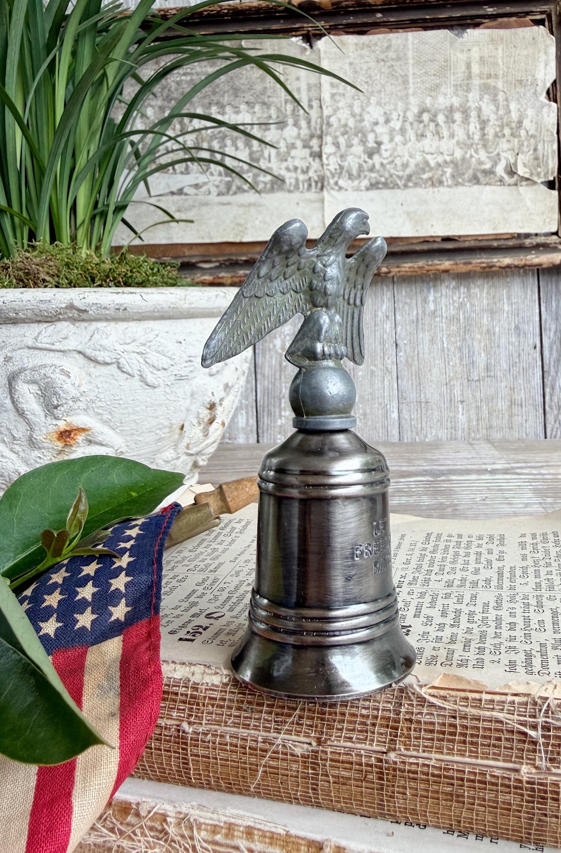 Vintage Eagle Bell Americana Decor Silver Let Freedom Ring Patriotic