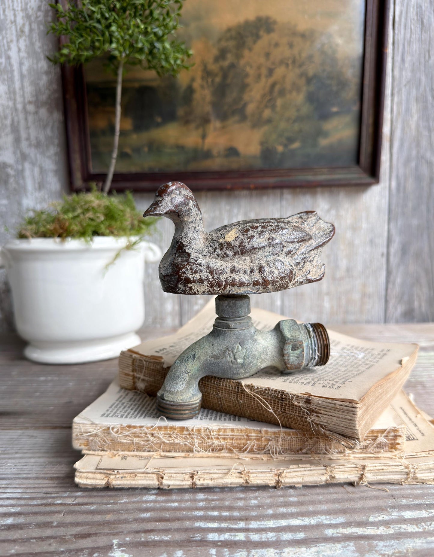 Vintage Cast Iron Duck Faucet, Primitive Garden Spigot Decor