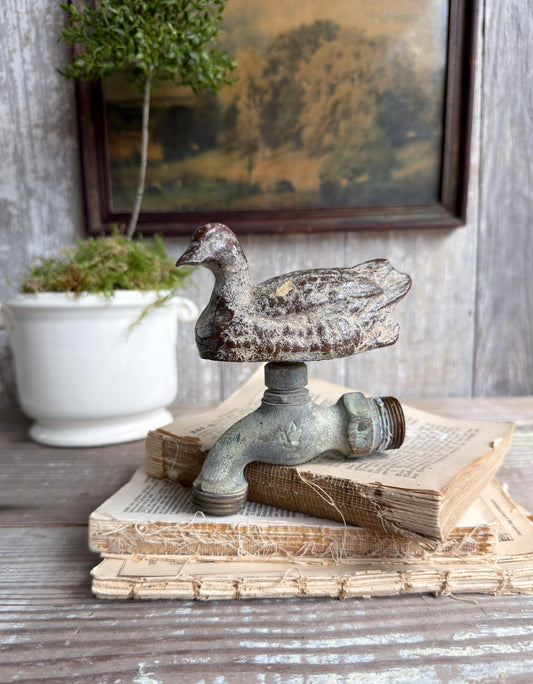 Vintage Cast Iron Duck Faucet, Primitive Garden Spigot Decor