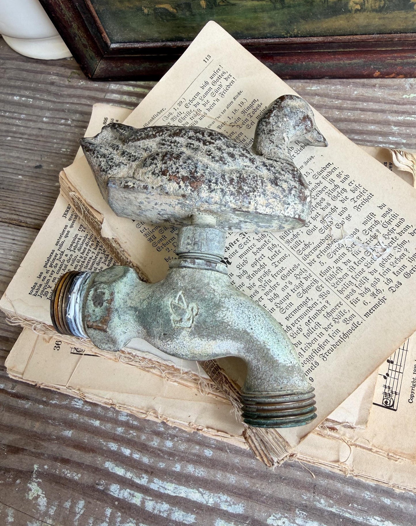Vintage Cast Iron Duck Faucet, Primitive Garden Spigot Decor