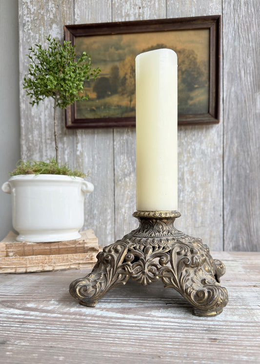 Antique Brass Lamp Base Part Pedestal Stand, Primitive Decor