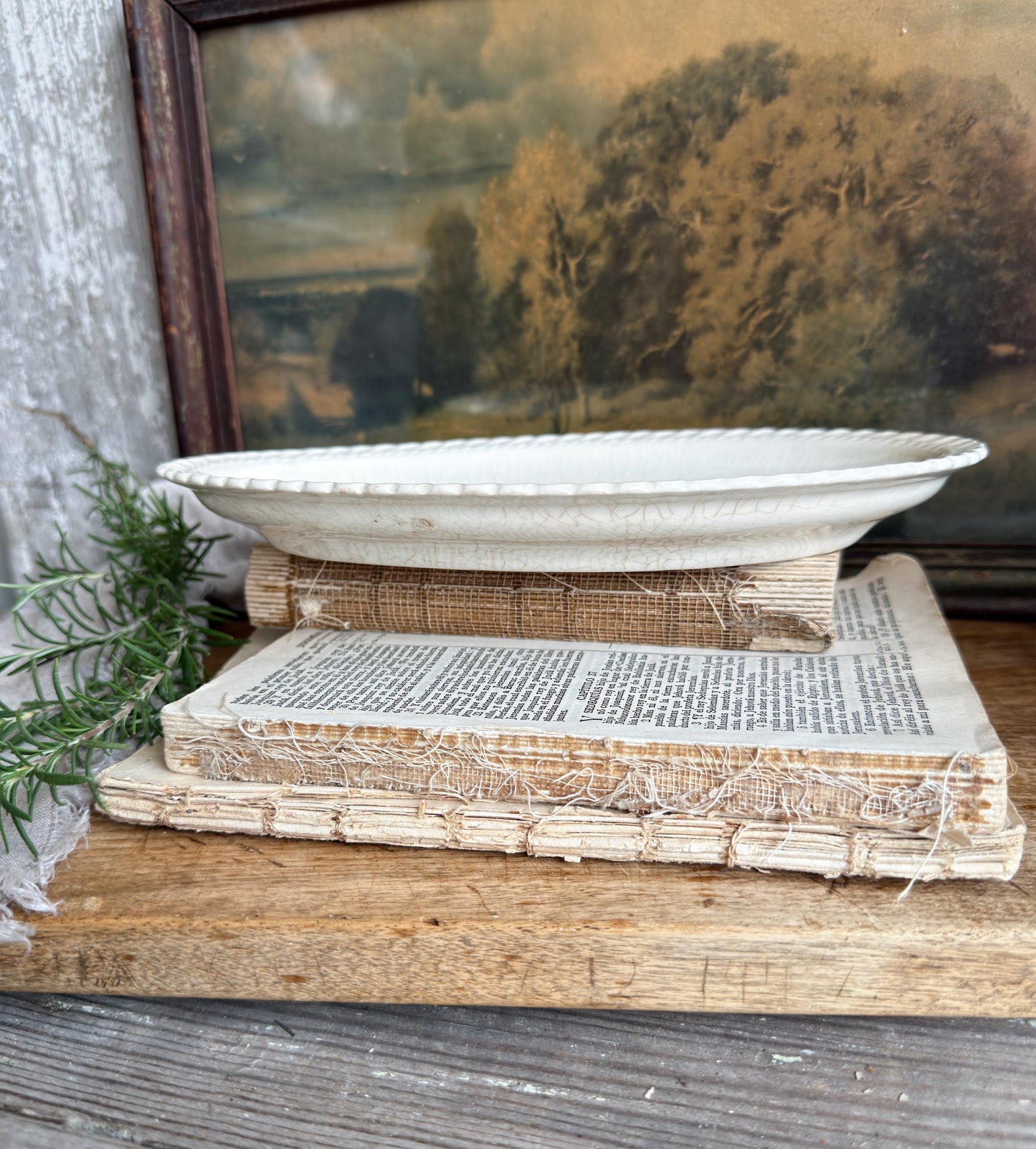 Antique Ironstone Platter, White Crazed Farmhouse Serving Plate Soap Trinket