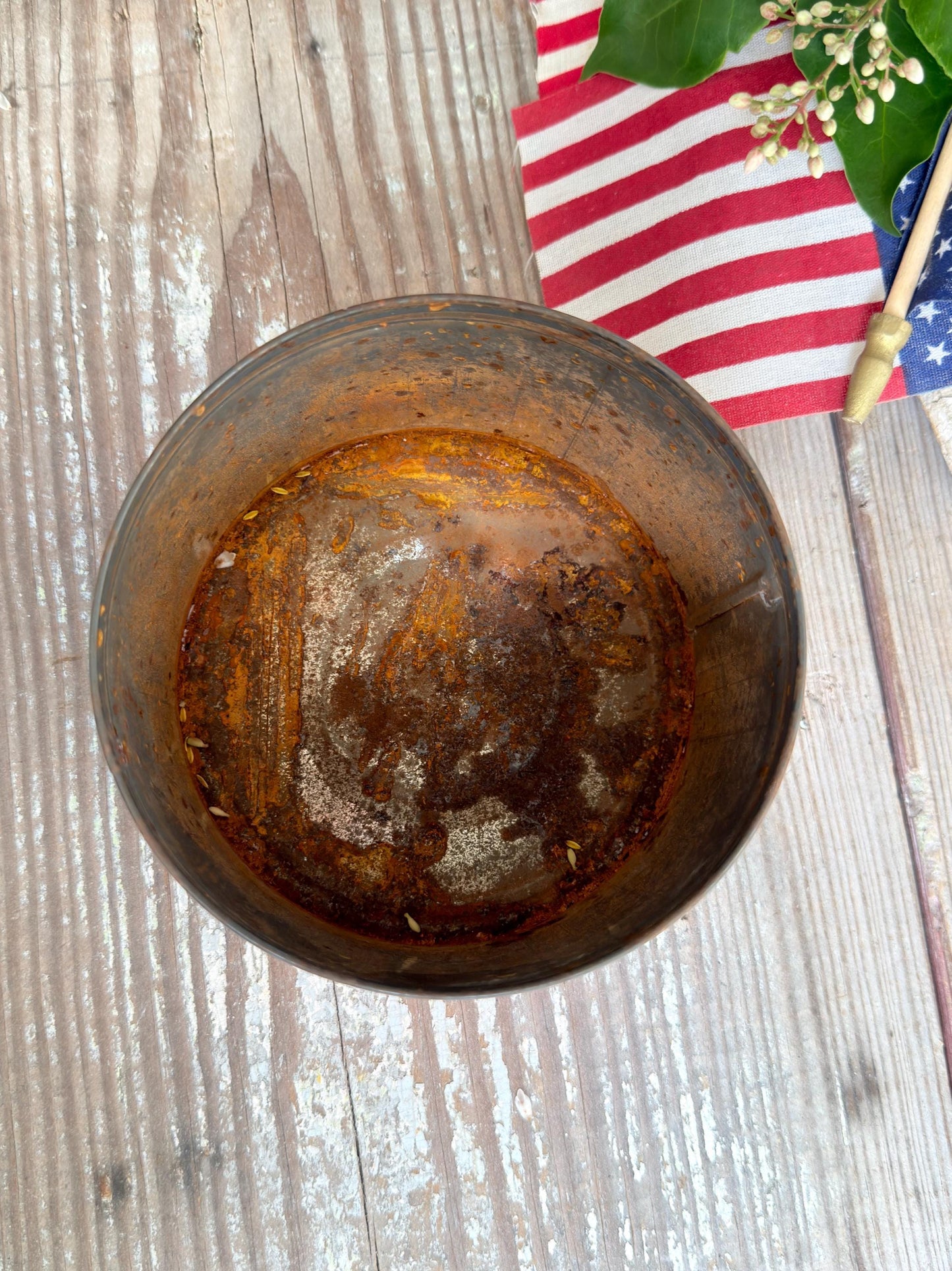 Vintage IGA Coffee Tin Can Americana Red White Blue Patriotic Decor