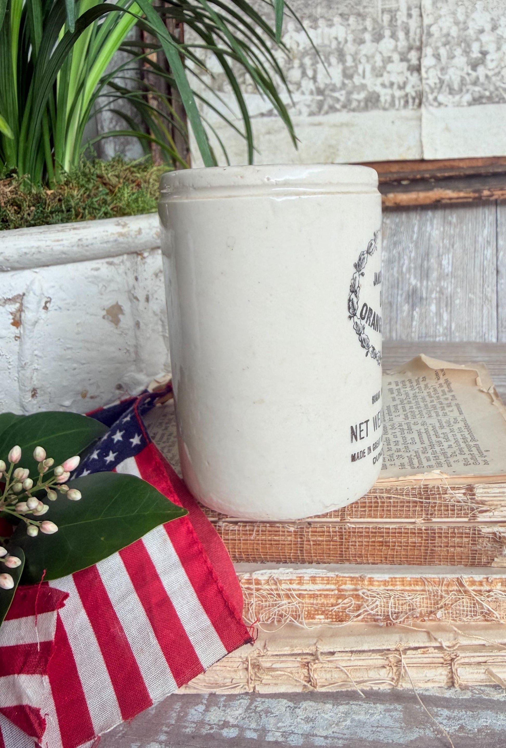 Antique Dundee Orange Marmalade Pot – English Ironstone Crock, James Keiller & Son Farmhouse Decor