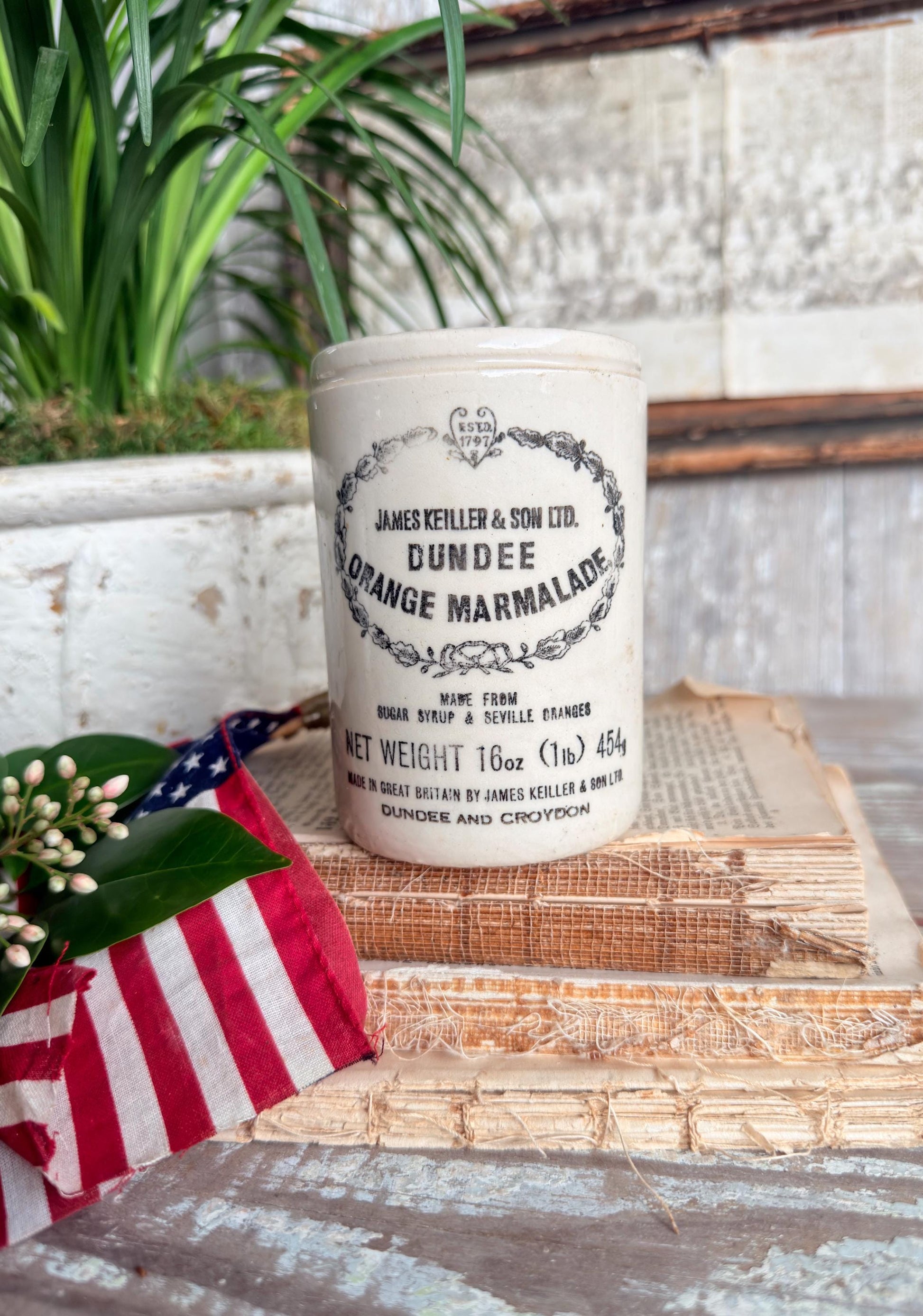 Antique Dundee Orange Marmalade Pot – English Ironstone Crock, James Keiller & Son Farmhouse Decor
