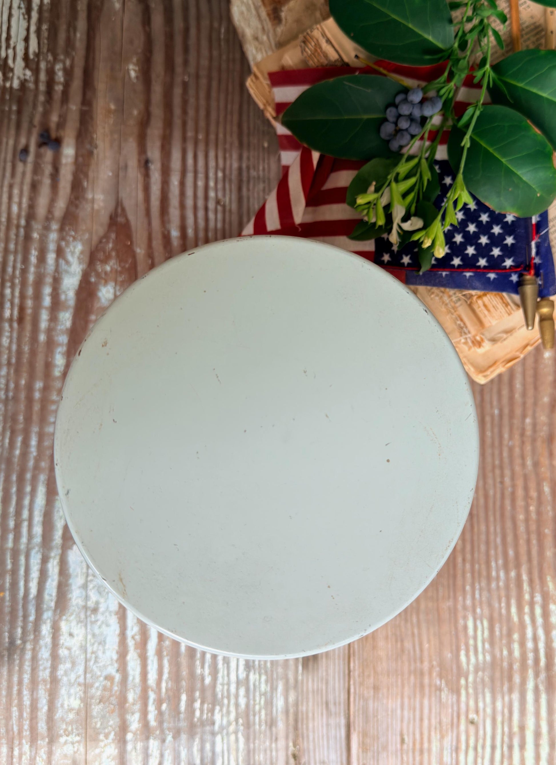 Vintage CRACKER JACK Tin Can Red White Blue Farmhouse Decor Industrial Salvage AMERICANA Decor 6 oz