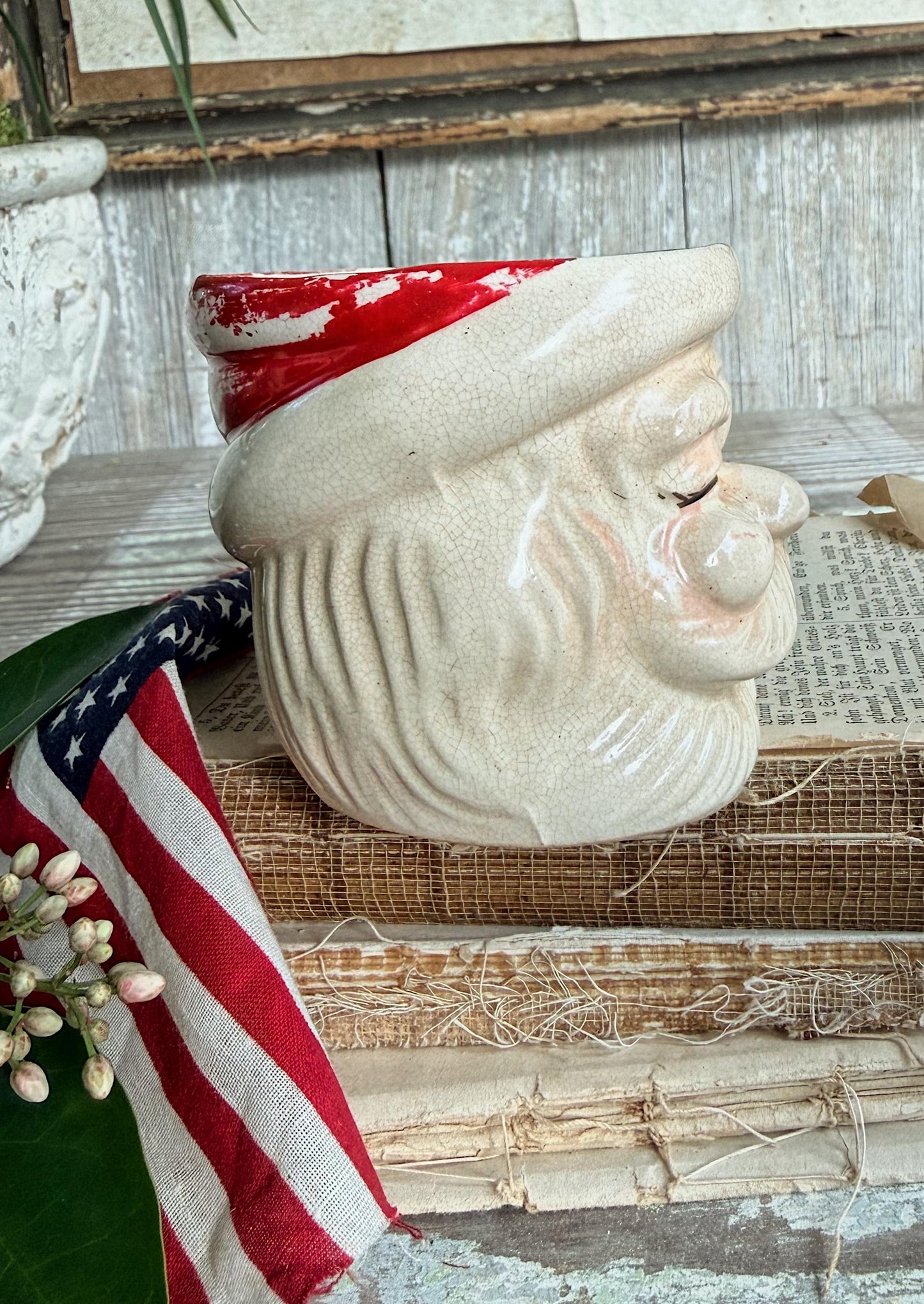 Vintage Ironstone Santa Claus Cup Mug FULL SIZE Crazed Stained Americana
