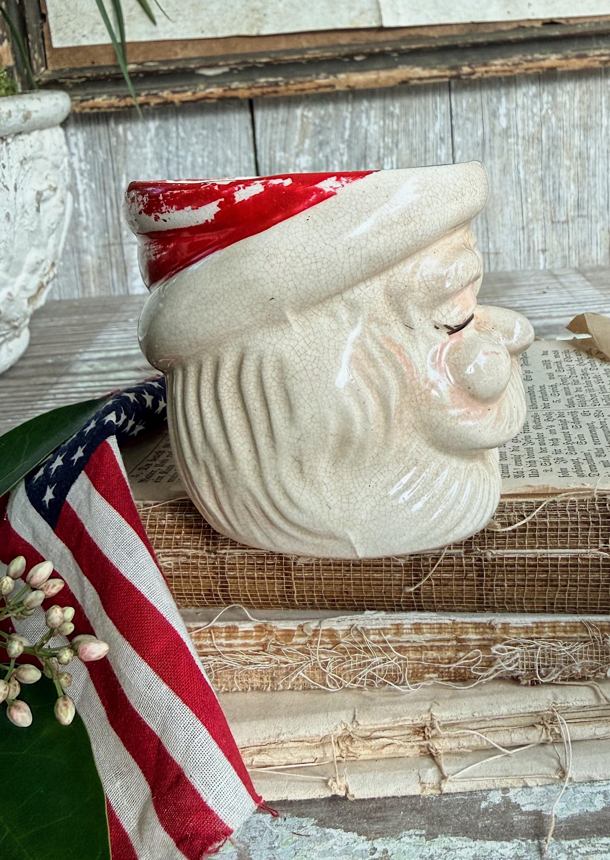 Vintage Ironstone Santa Claus Cup Mug FULL SIZE Crazed Stained Americana