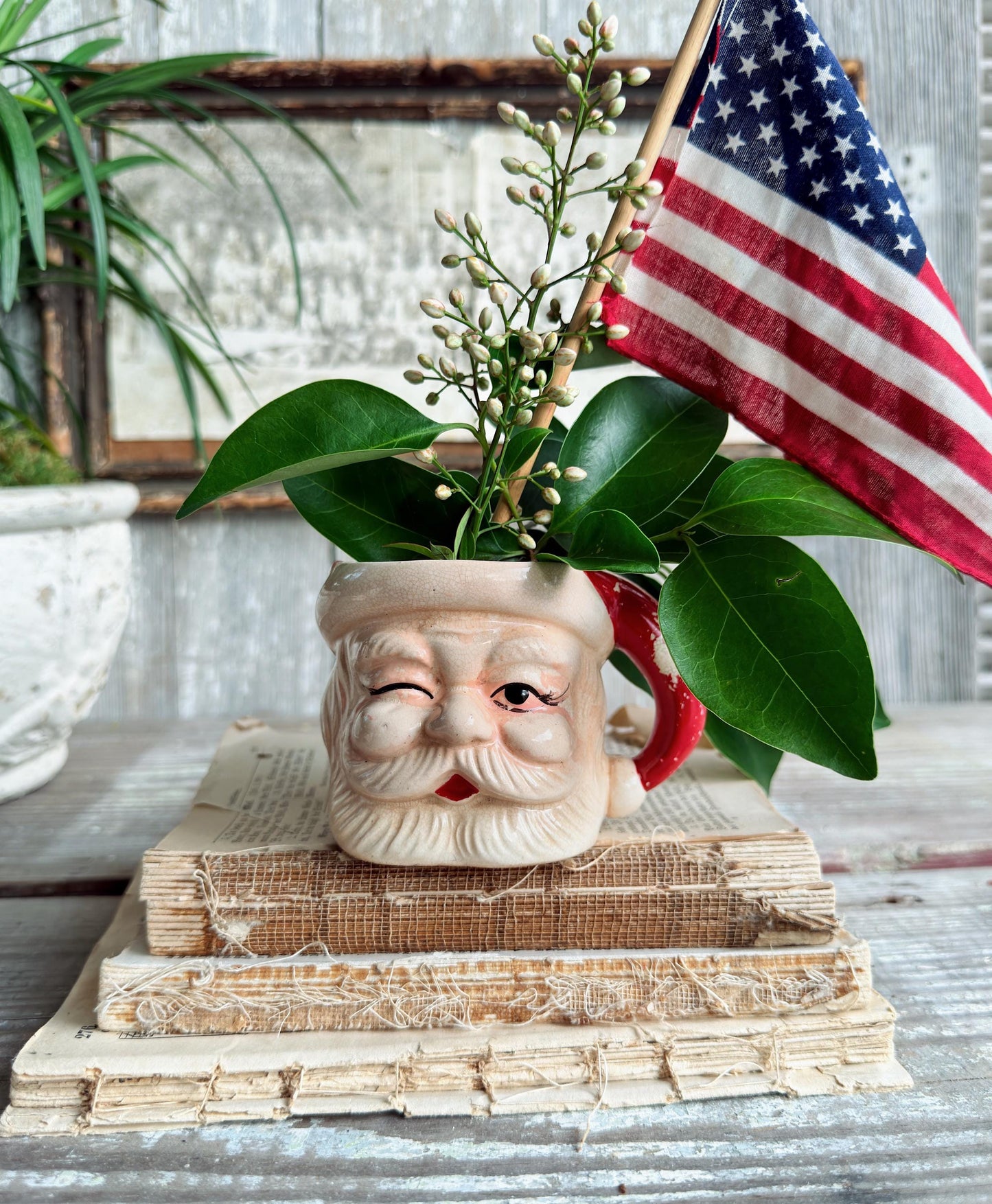 Vintage Ironstone Santa Claus Cup Mug FULL SIZE Crazed Stained Americana
