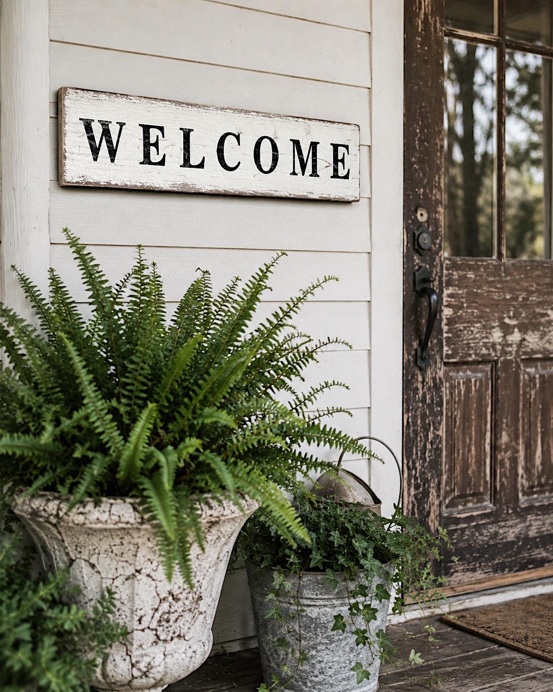 WELCOME Sign, Farmhouse Chippy White, Reclaimed Barn Wood Salvage Decor