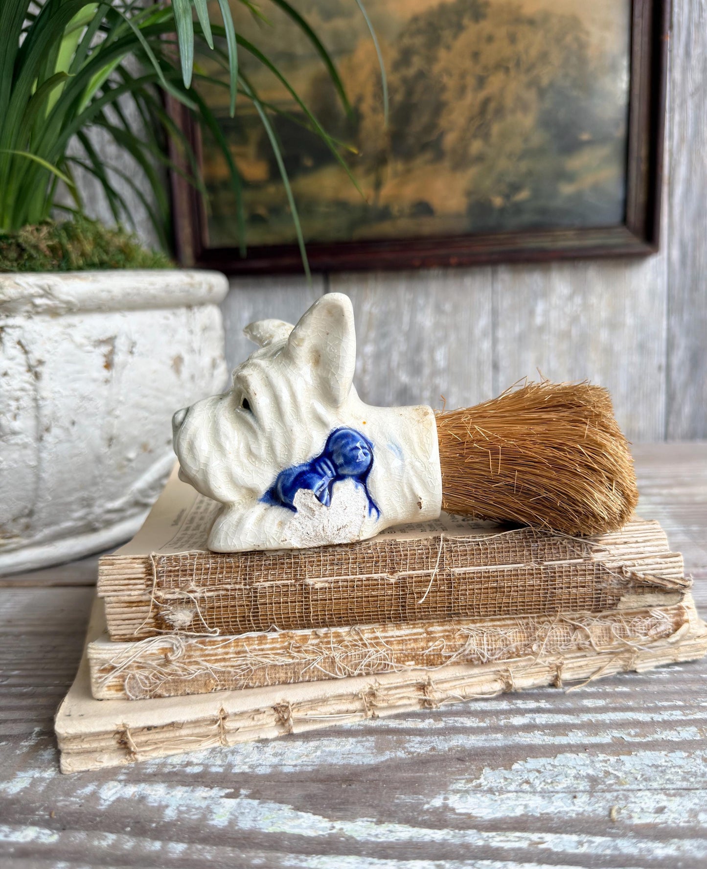Vintage Scottie Dog Crumb Brush Ceramic Japan Farmhouse Cottage Decor