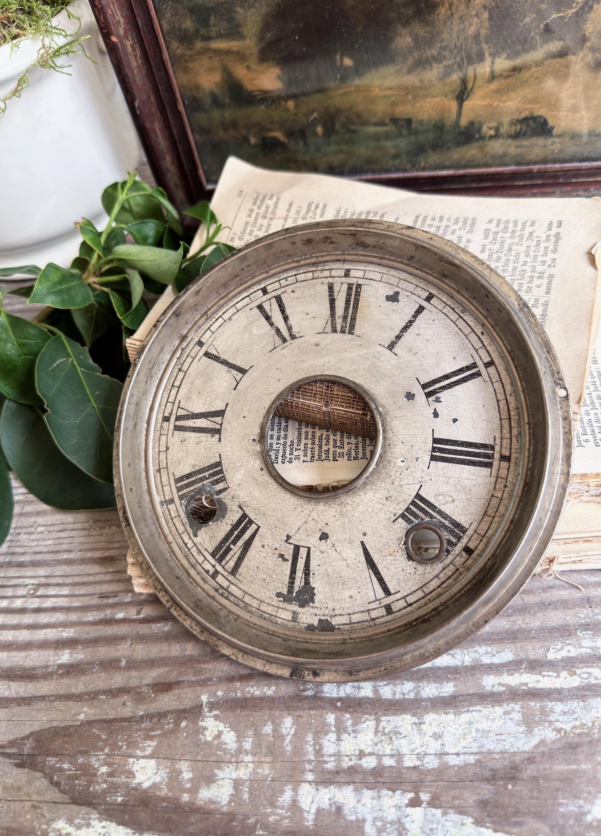 Antique Clock Dial Face Brass Industrial Salvage Parts Farmhouse Decor