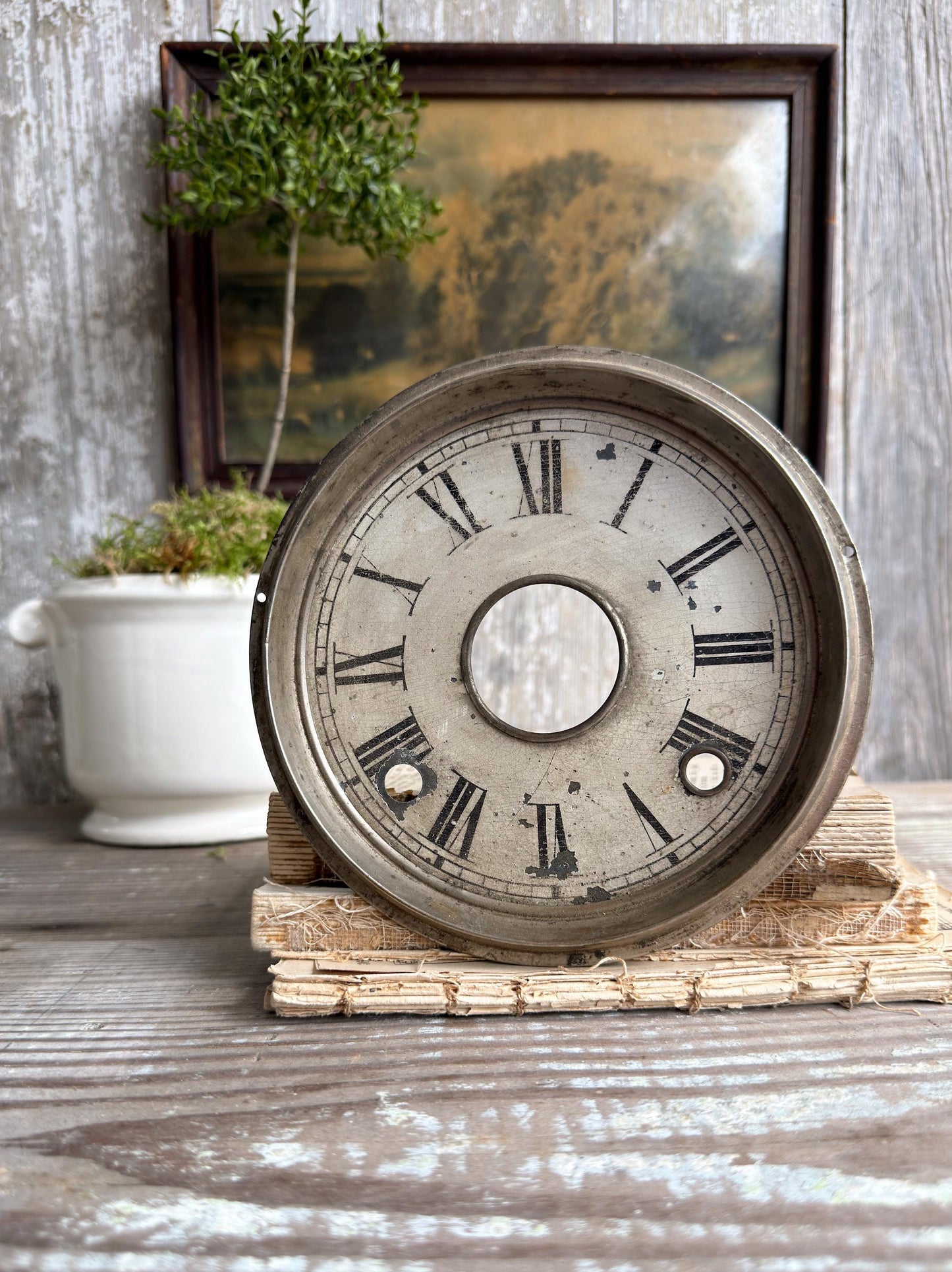 Antique Clock Dial Face Brass Industrial Salvage Parts Farmhouse Decor