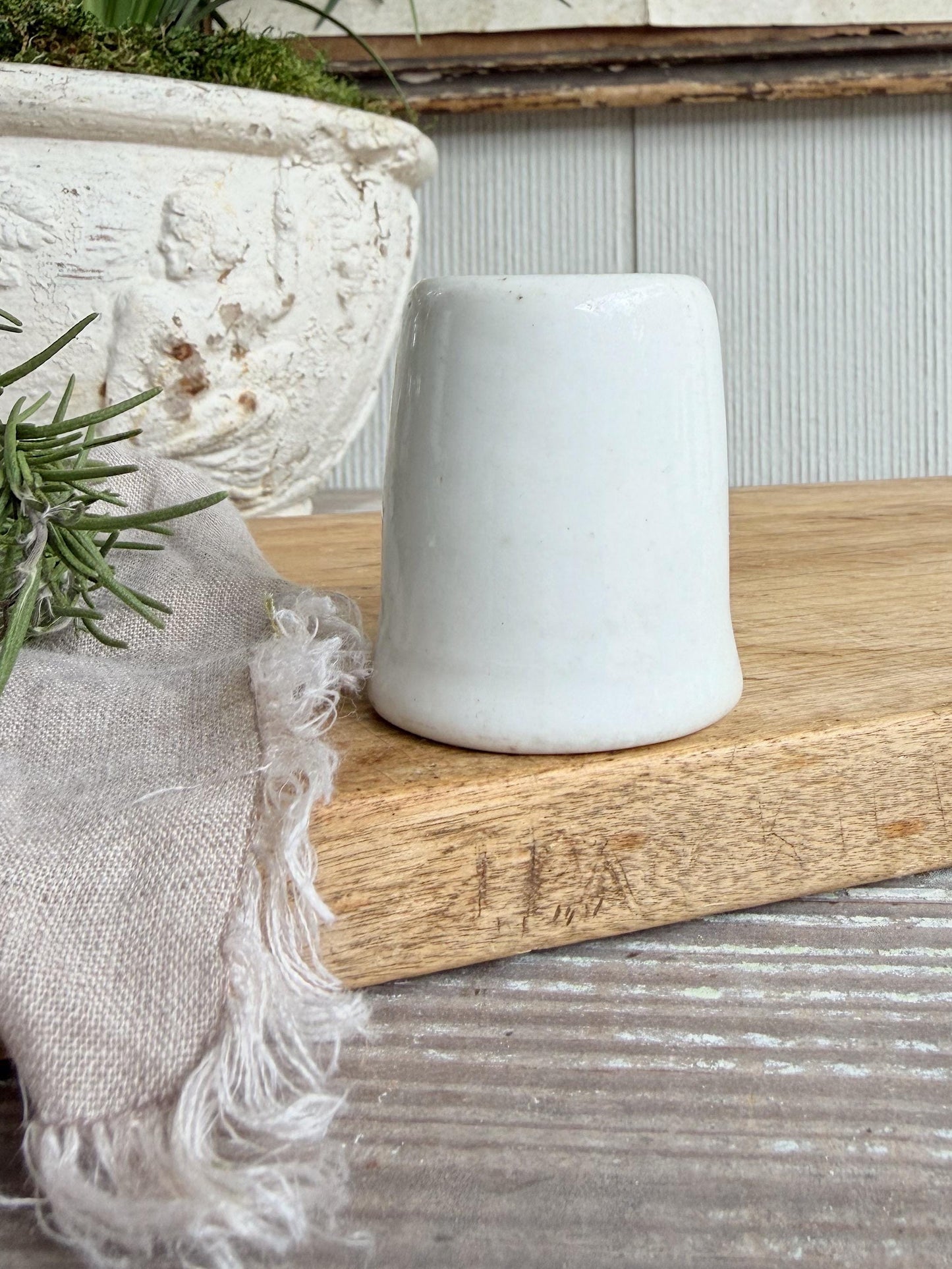 Vintage Ironstone Creamer – Small White Syrup Pitcher, Handleless Chunky Farmhouse Primitive Decor