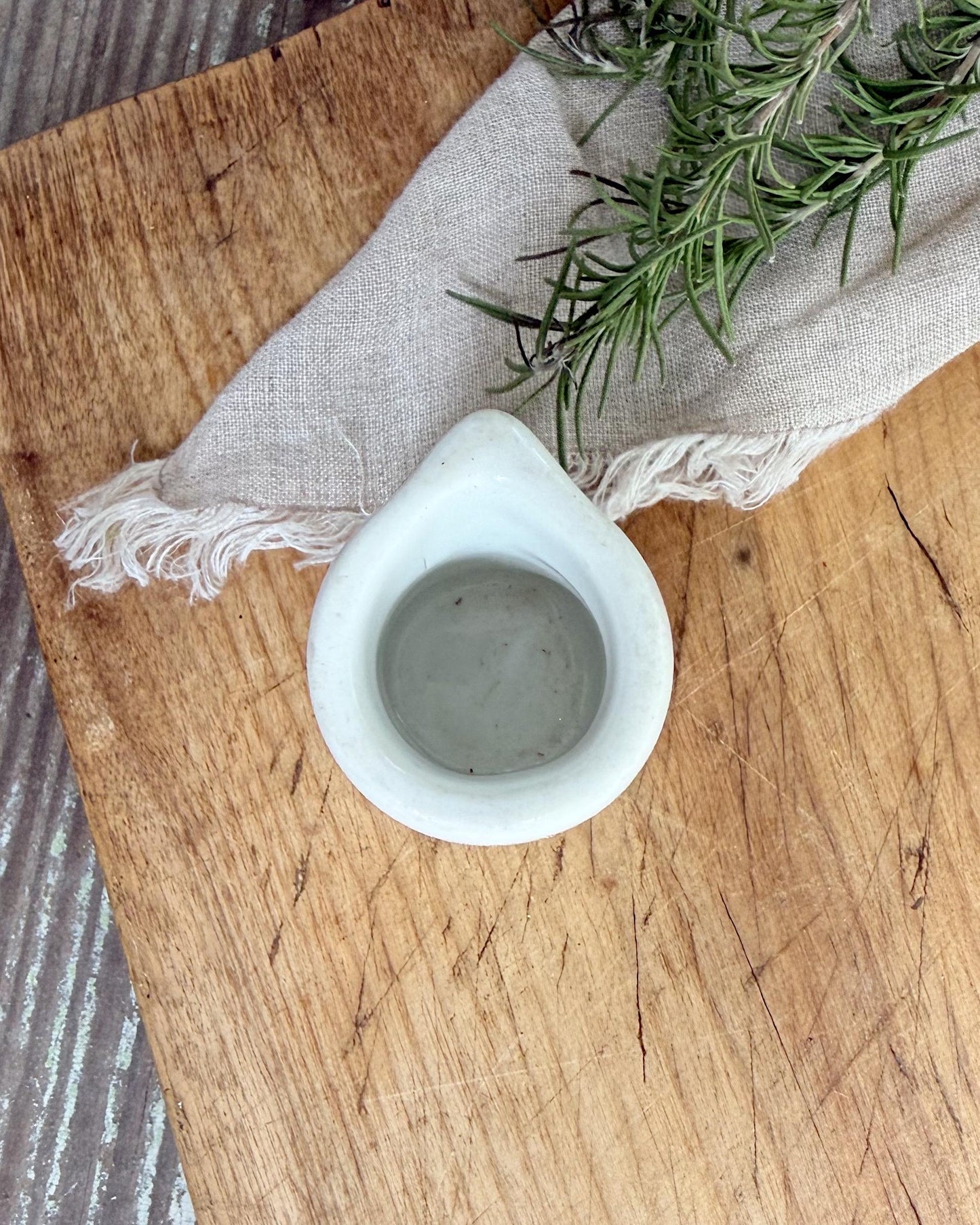 Vintage Ironstone Creamer – Small White Syrup Pitcher, Handleless Chunky Farmhouse Primitive Decor
