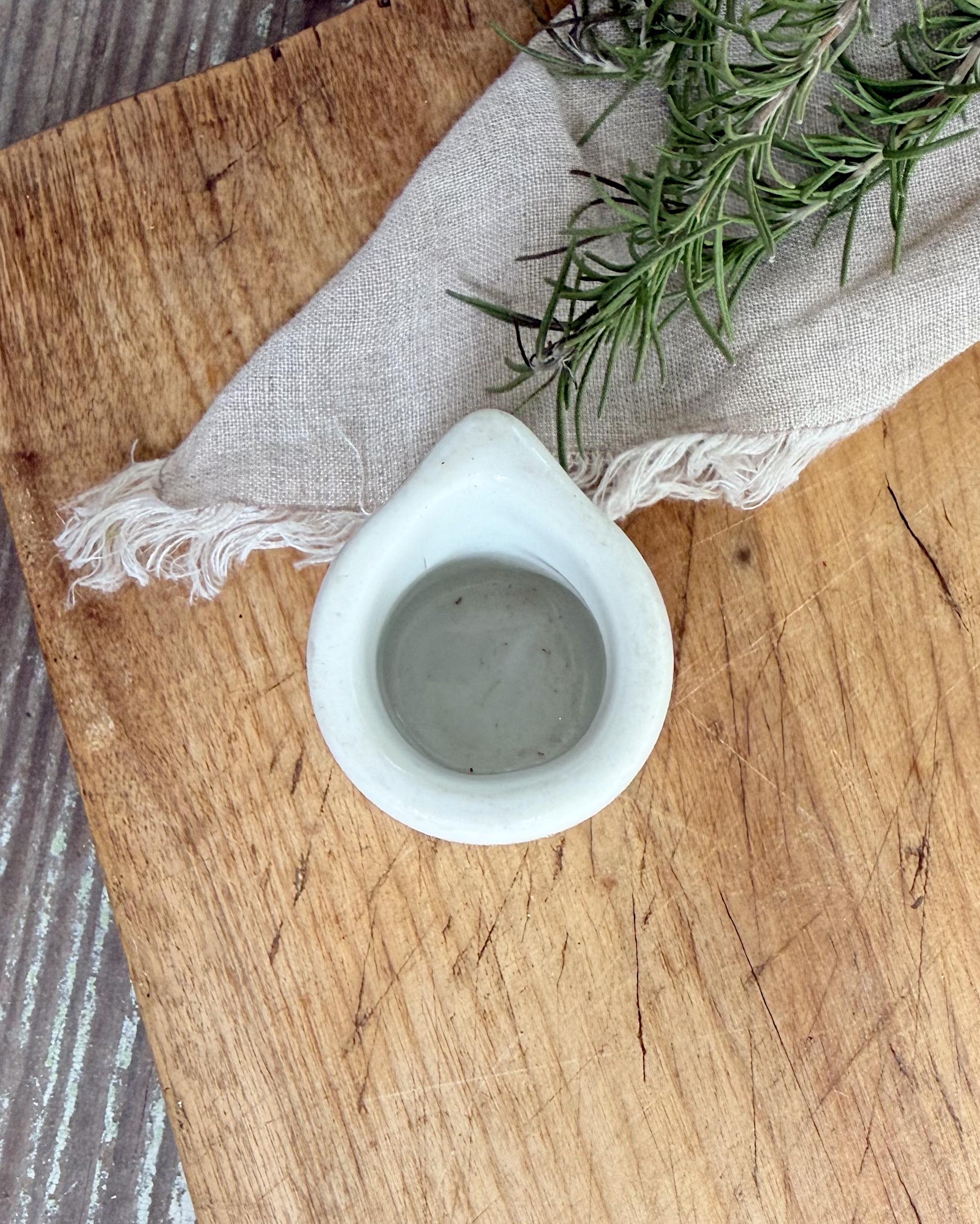 Vintage Ironstone Creamer – Small White Syrup Pitcher, Handleless Chunky Farmhouse Primitive Decor