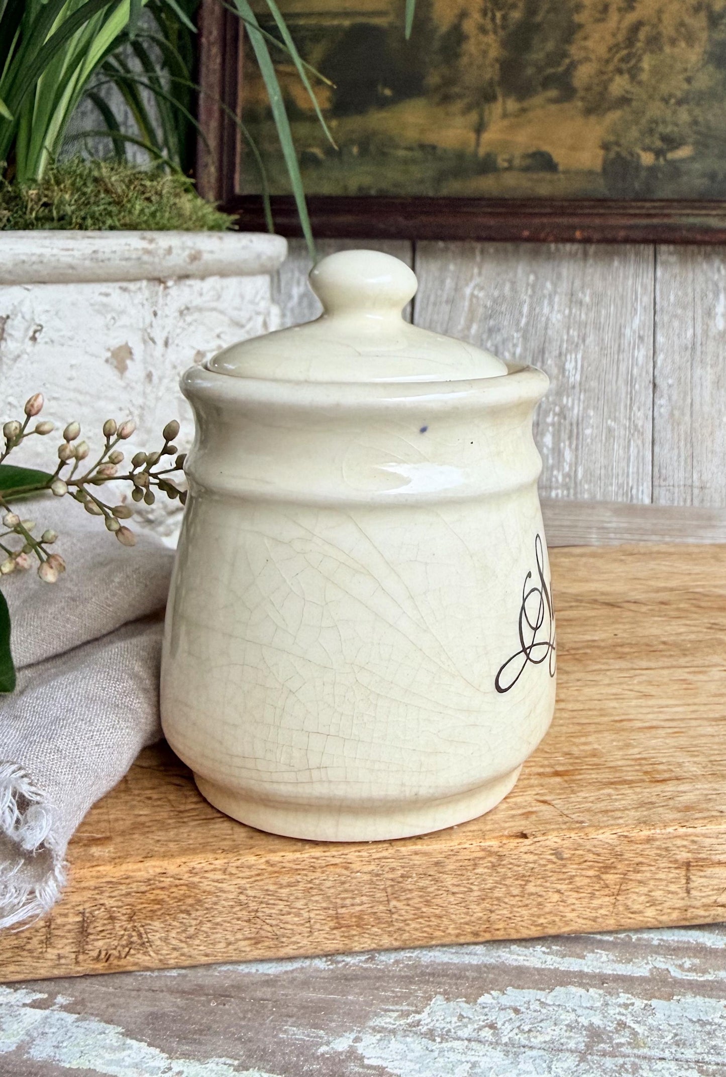 Ironstone Sugar Jar Canister Vintage Crock Farmhouse Kitchen