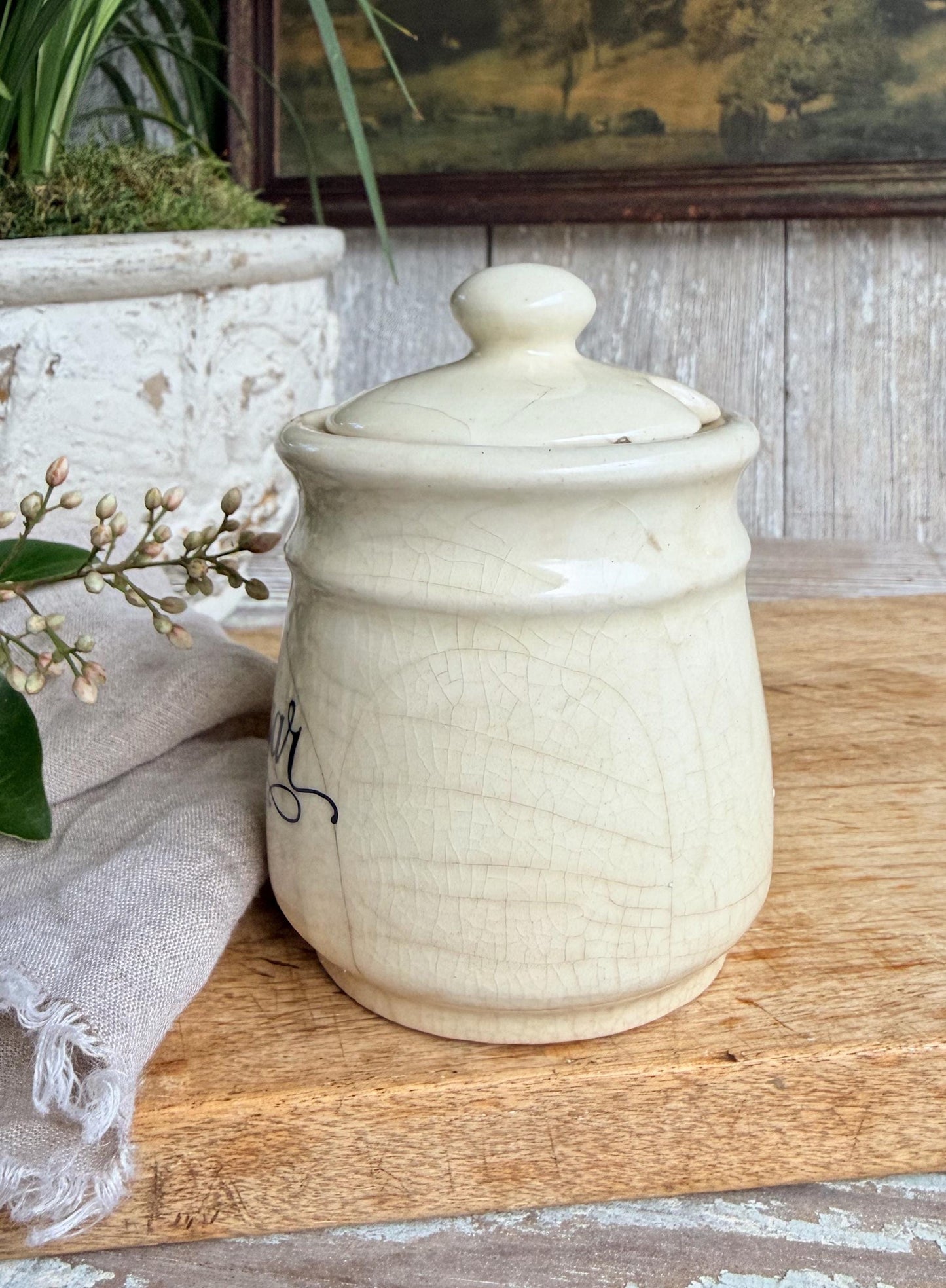 Ironstone Sugar Jar Canister Vintage Crock Farmhouse Kitchen