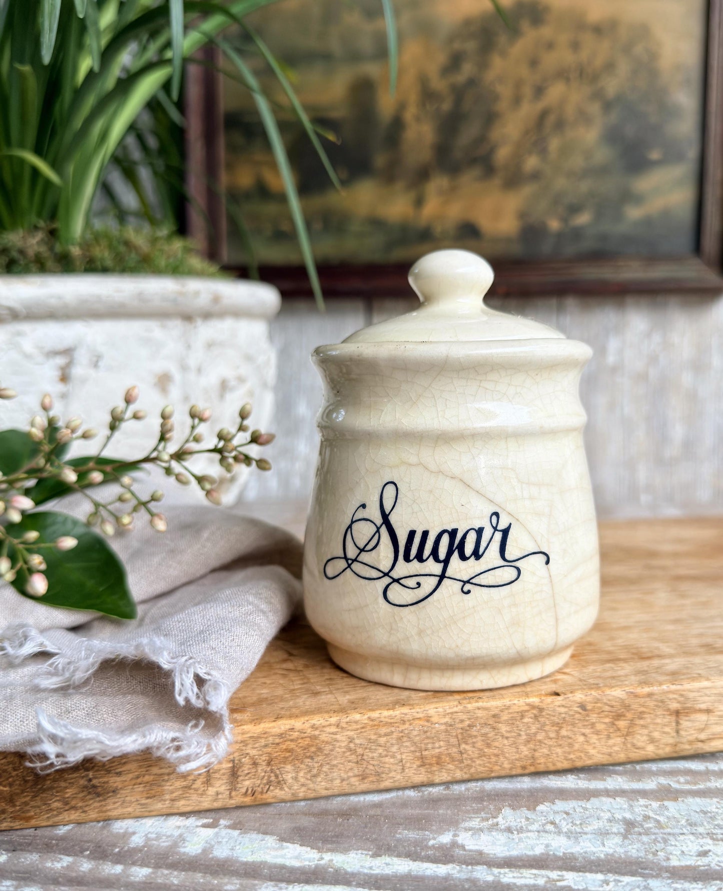 Ironstone Sugar Jar Canister Vintage Crock Farmhouse Kitchen