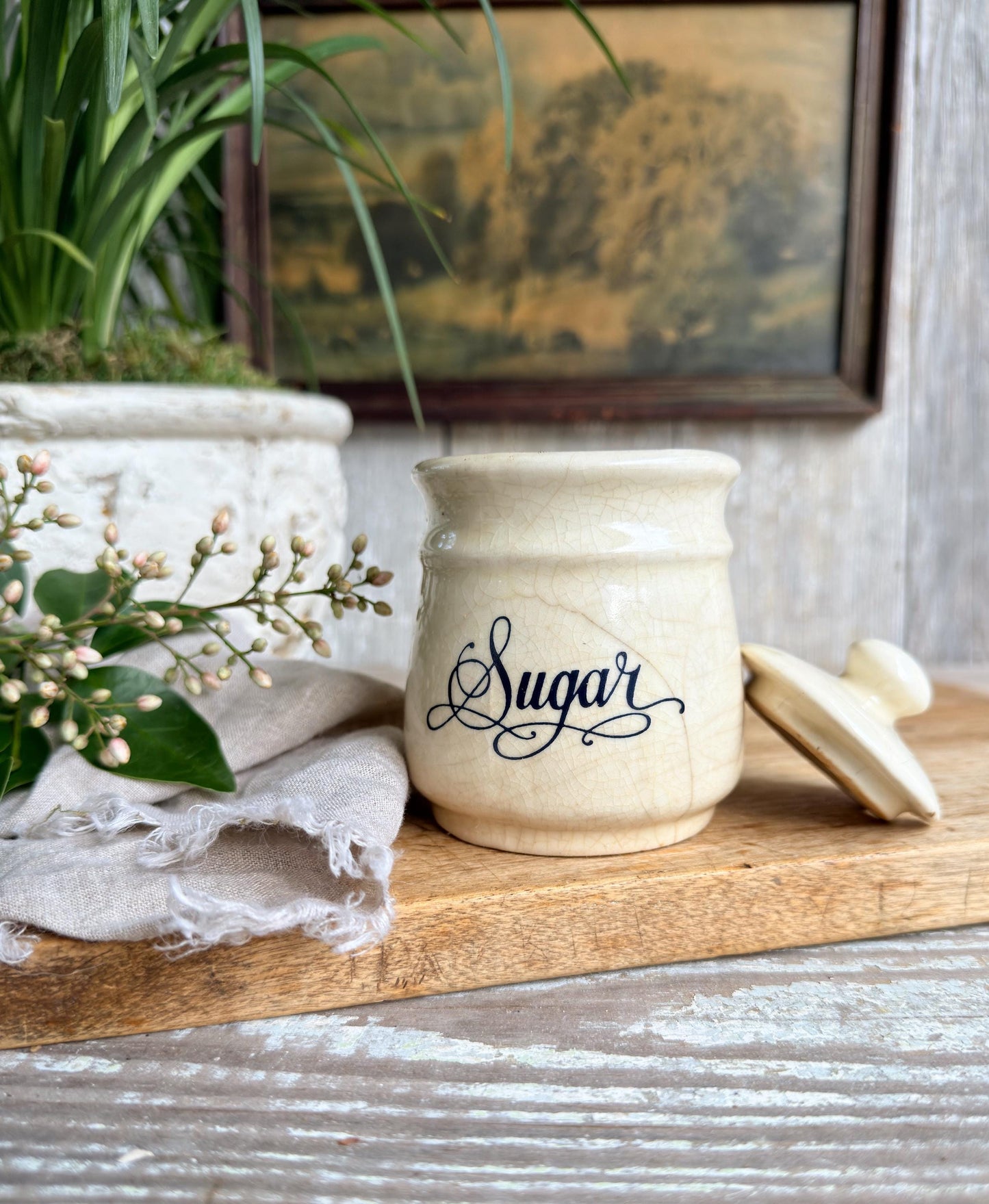 Ironstone Sugar Jar Canister Vintage Crock Farmhouse Kitchen