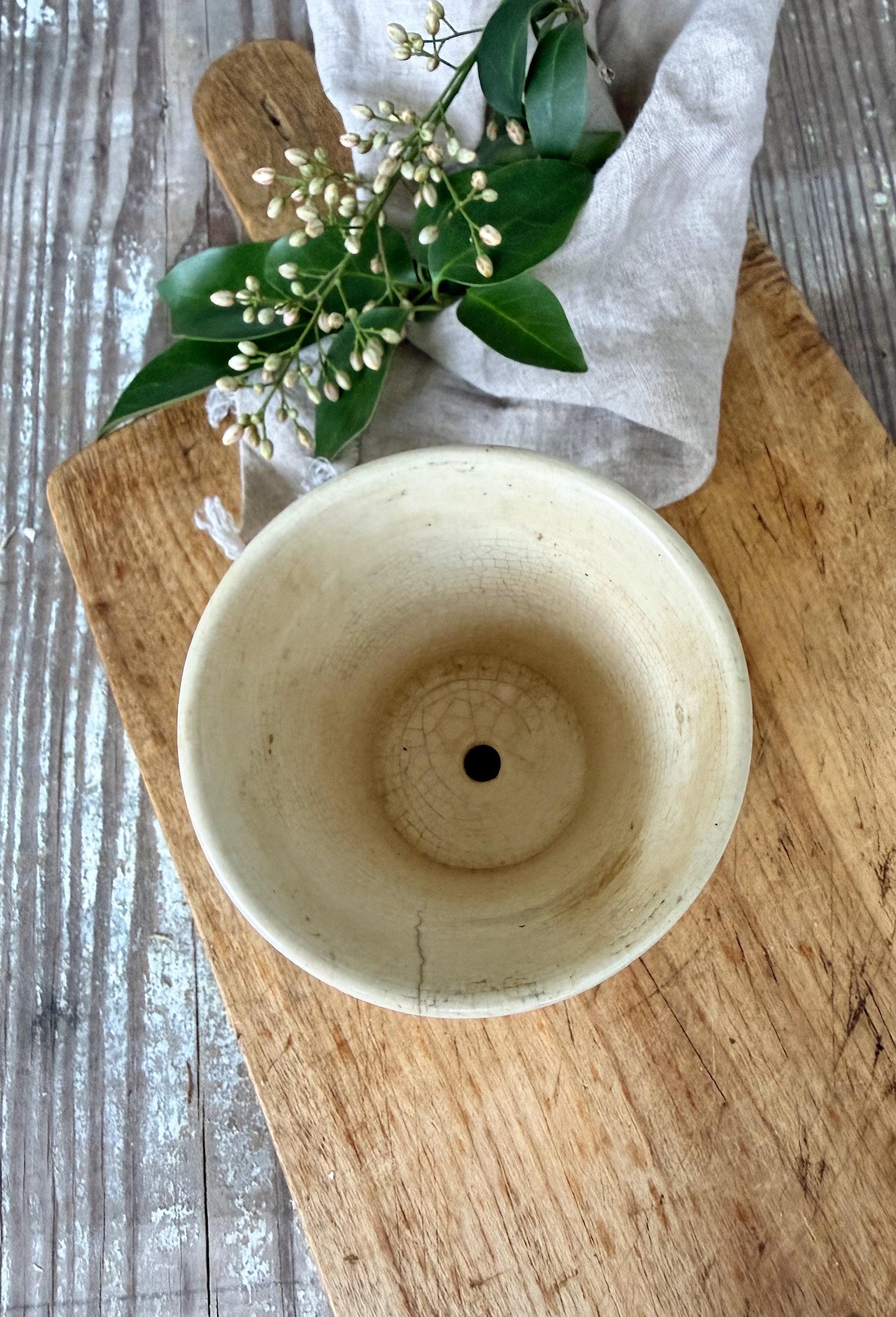 Antique Ironstone Flower Pot With Saucer USA Planter Farmhouse Vintage Garden Decor