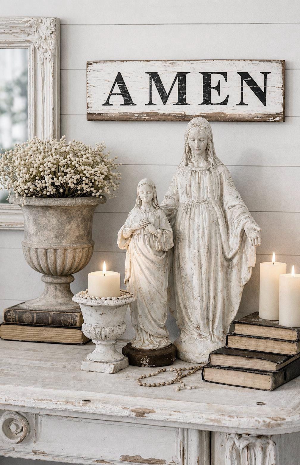 AMEN Sign, White Chippy Paint, Salvaged Barn Wood