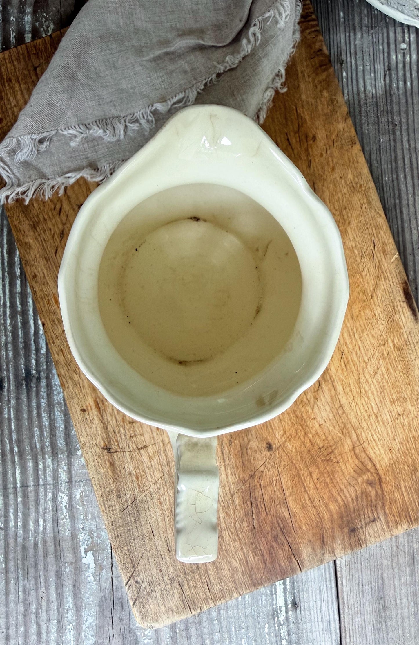 Antique Ironstone Pitcher, White Embossed Pitcher, Farmhouse Crazing