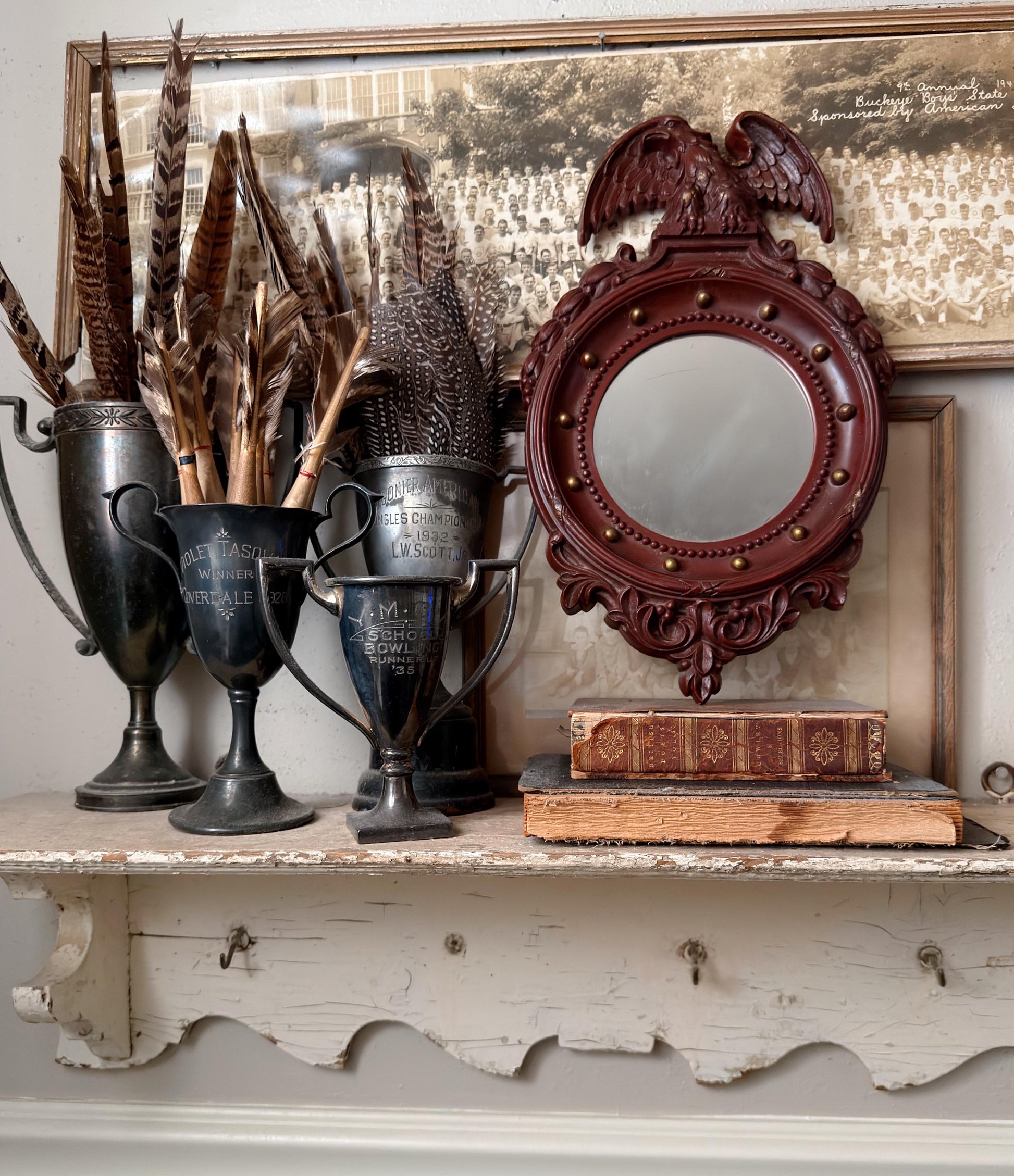 Vintage Syroco Eagle Convex Mirror, Federal Style Bullseye, Americana Wall Decor