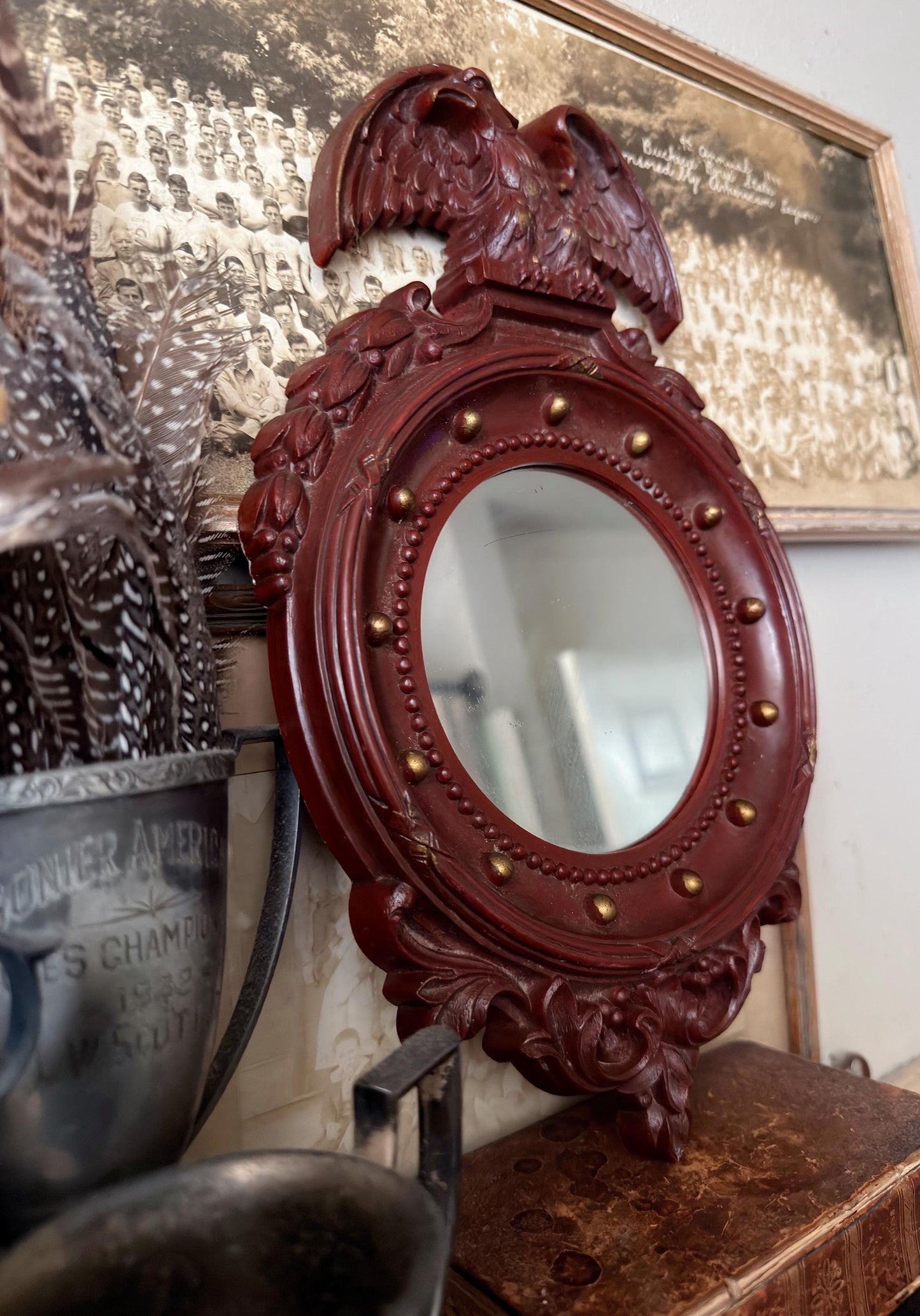 Vintage Syroco Eagle Convex Mirror, Federal Style Bullseye, Americana Wall Decor