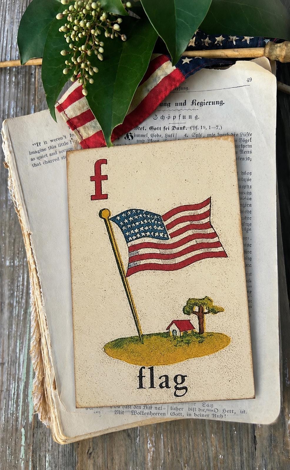 FLAG Flash Card Vintage Americana Decor Patriotic Fourth July Party