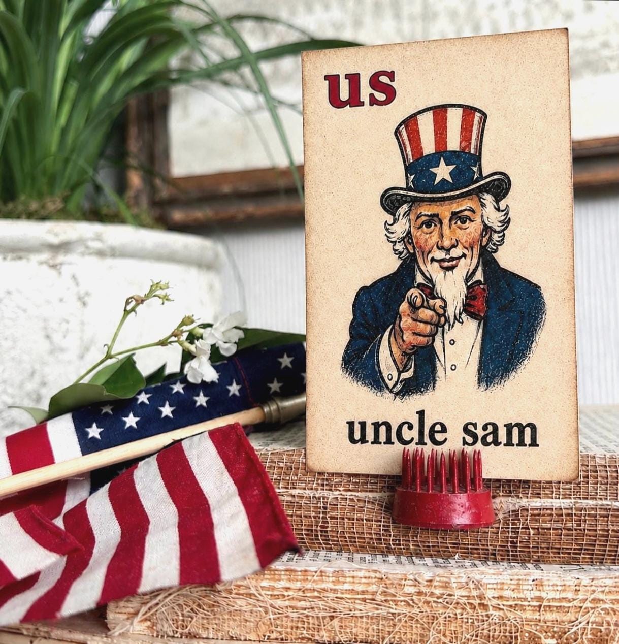 UNCLE SAM Flash Card Vintage Americana Decor Patriotic Fourth July Party