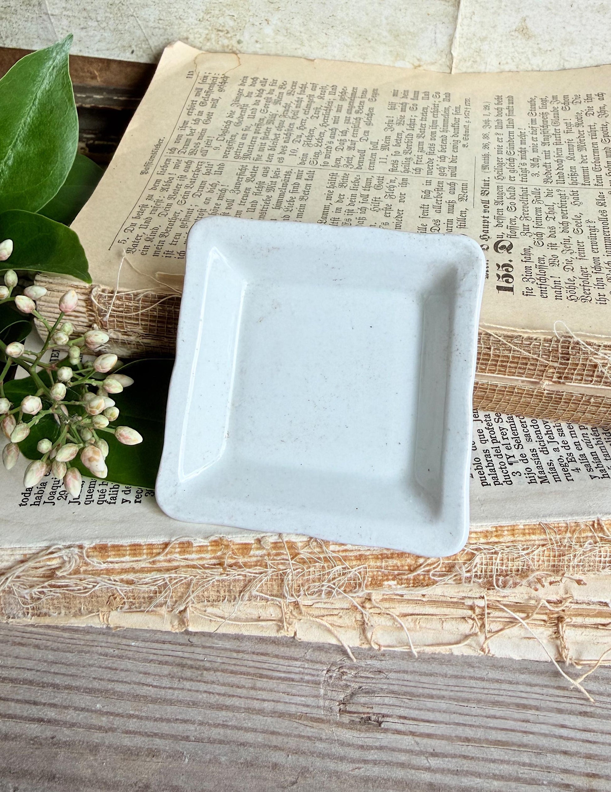 Antique White Ironstone SQUARE Butter Pat Farmhouse Decor