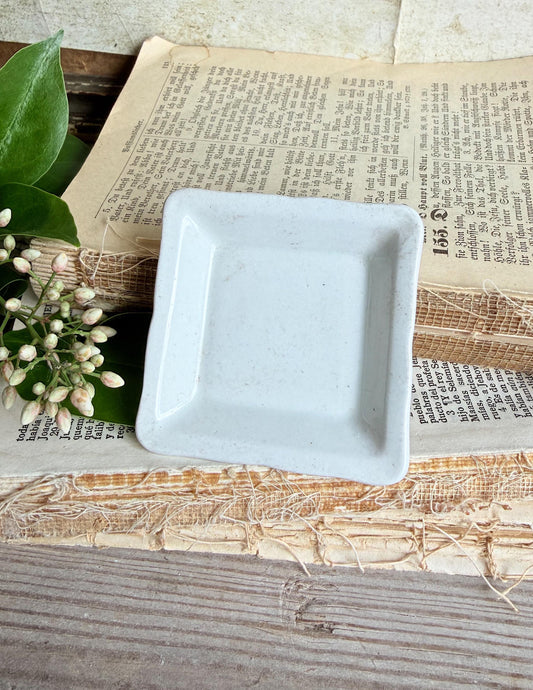 Antique White Ironstone SQUARE Butter Pat Farmhouse Decor
