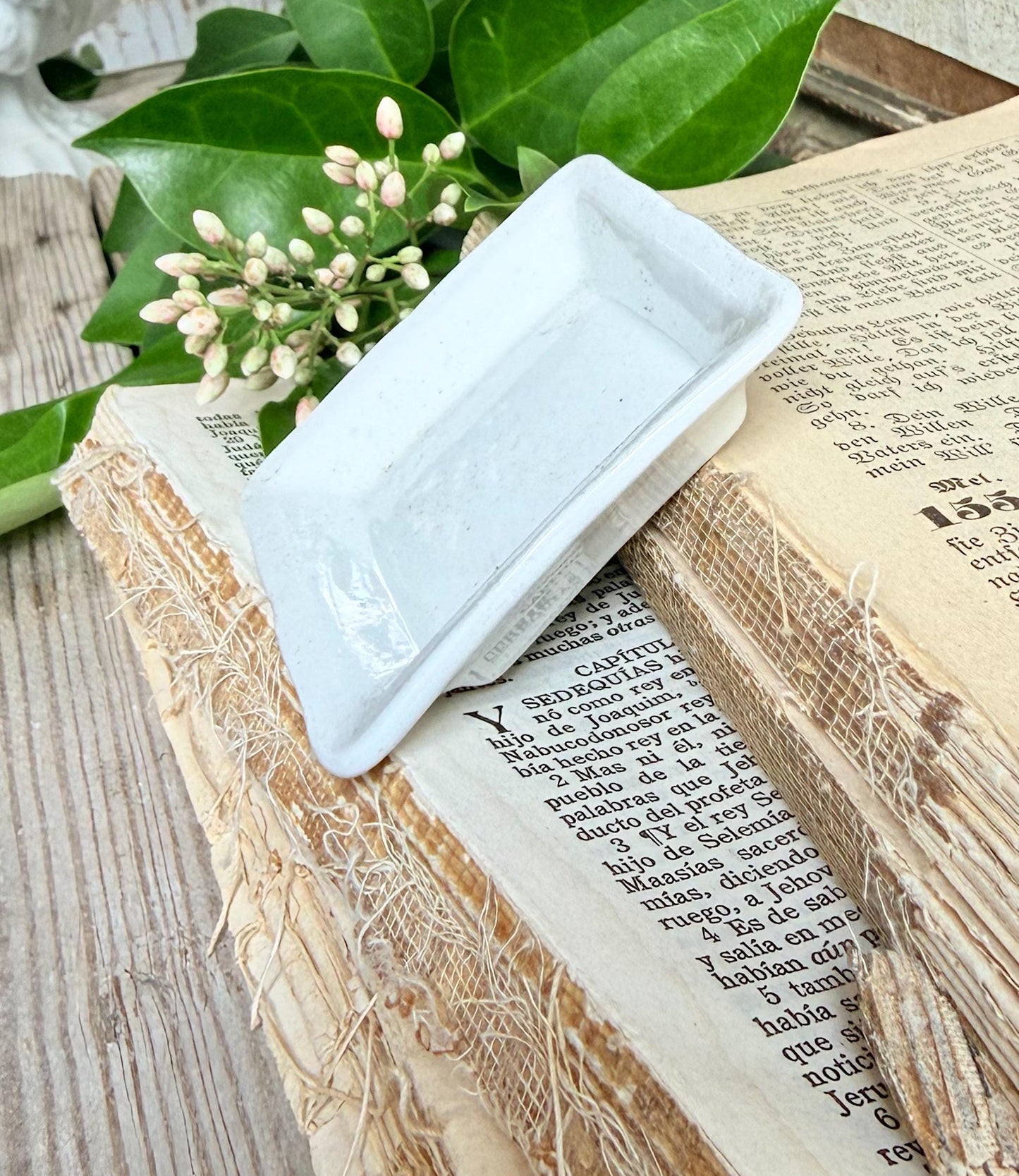 Antique White Ironstone SQUARE Butter Pat Farmhouse Decor