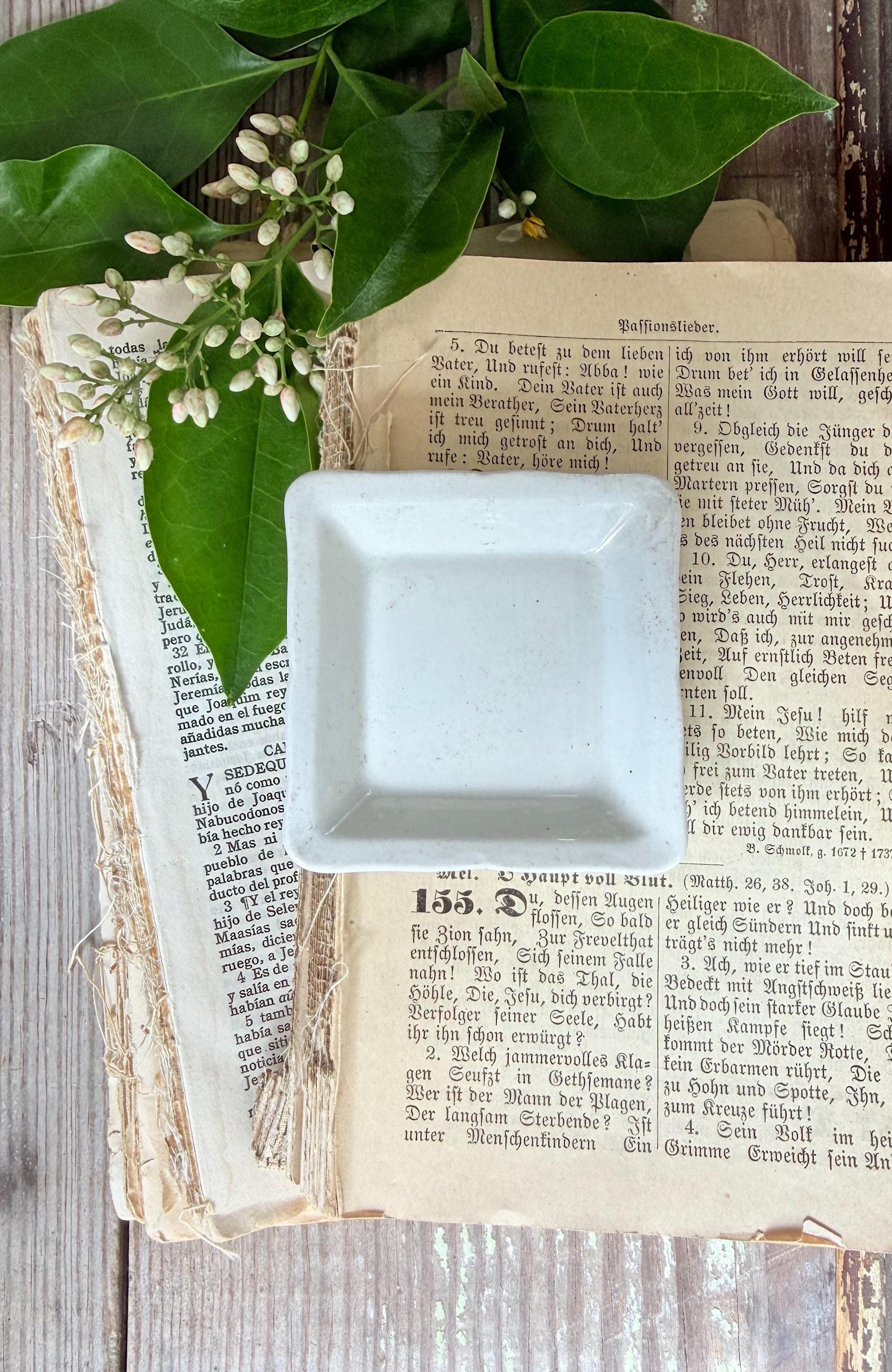 Antique White Ironstone SQUARE Butter Pat Farmhouse Decor
