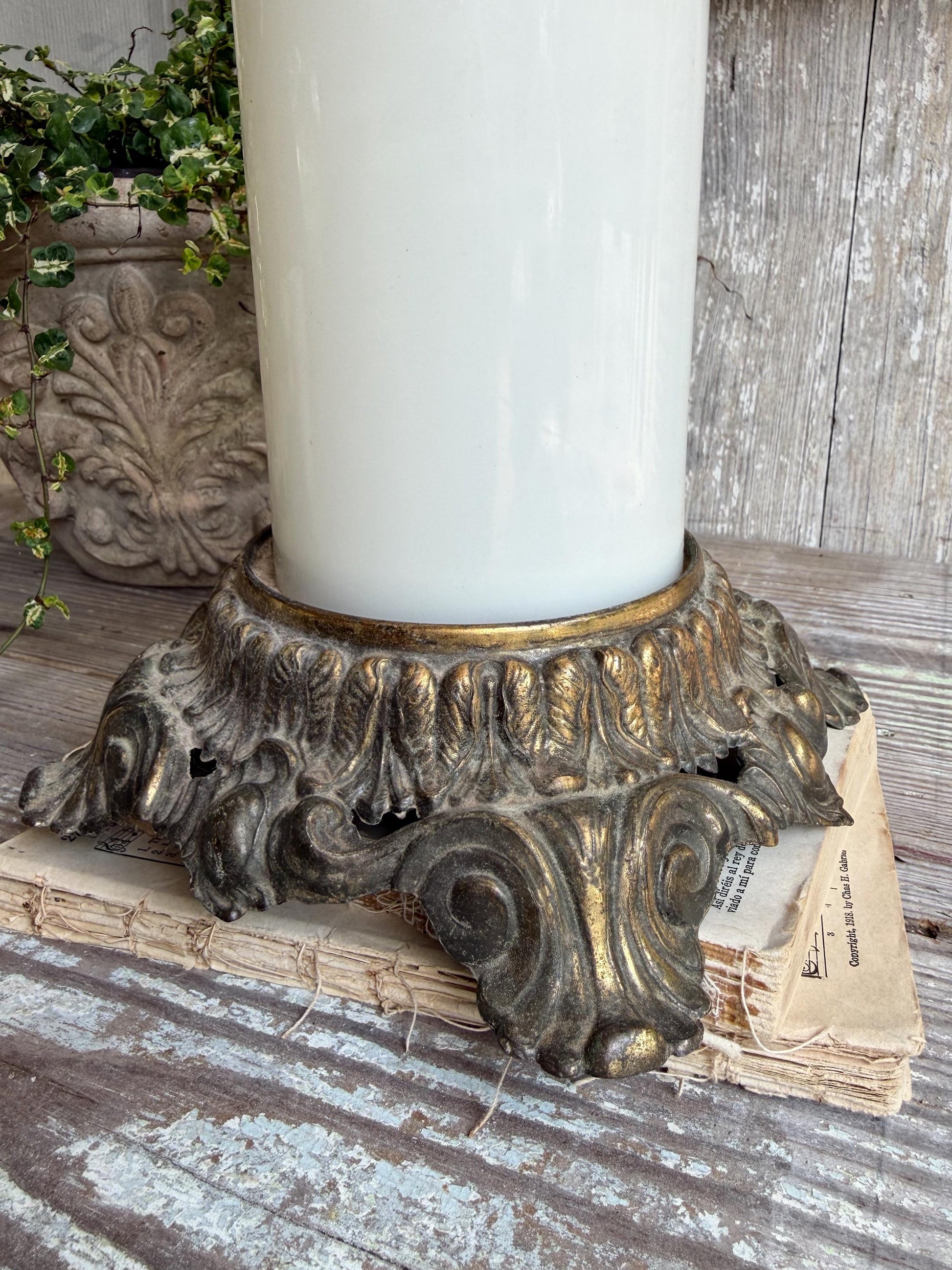 Antique Metal BRASS Lamp Base Light Part Architectural Industrial Salvage