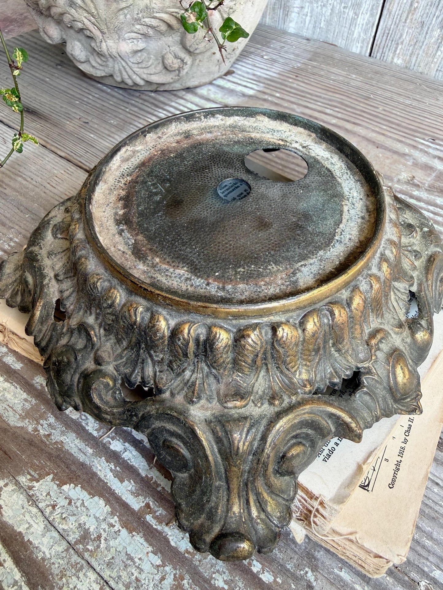 Antique Metal BRASS Lamp Base Light Part Architectural Industrial Salvage
