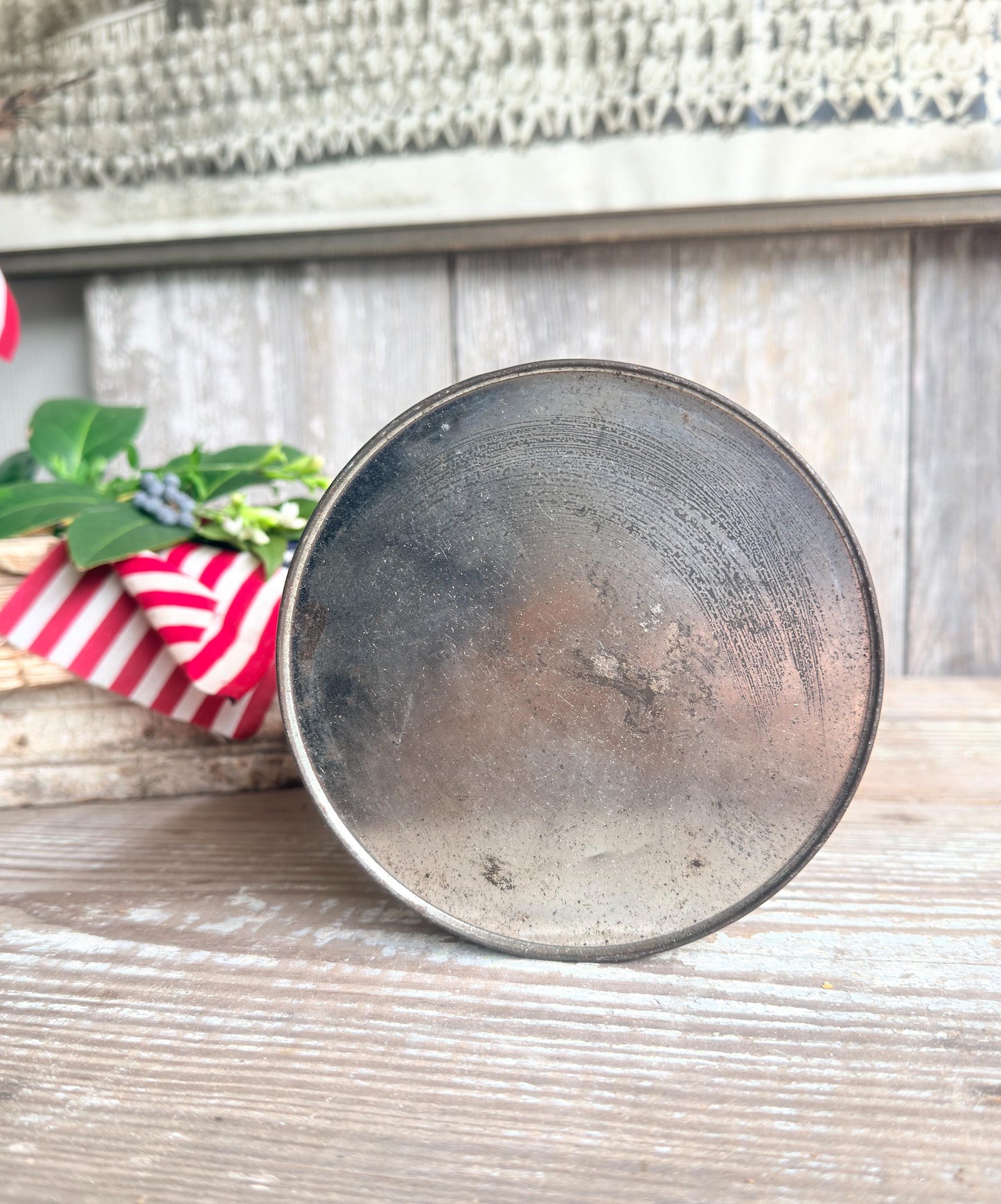Vintage CRACKER JACK Tin Can Red White Blue Farmhouse Americana Decor Rare Red Lid