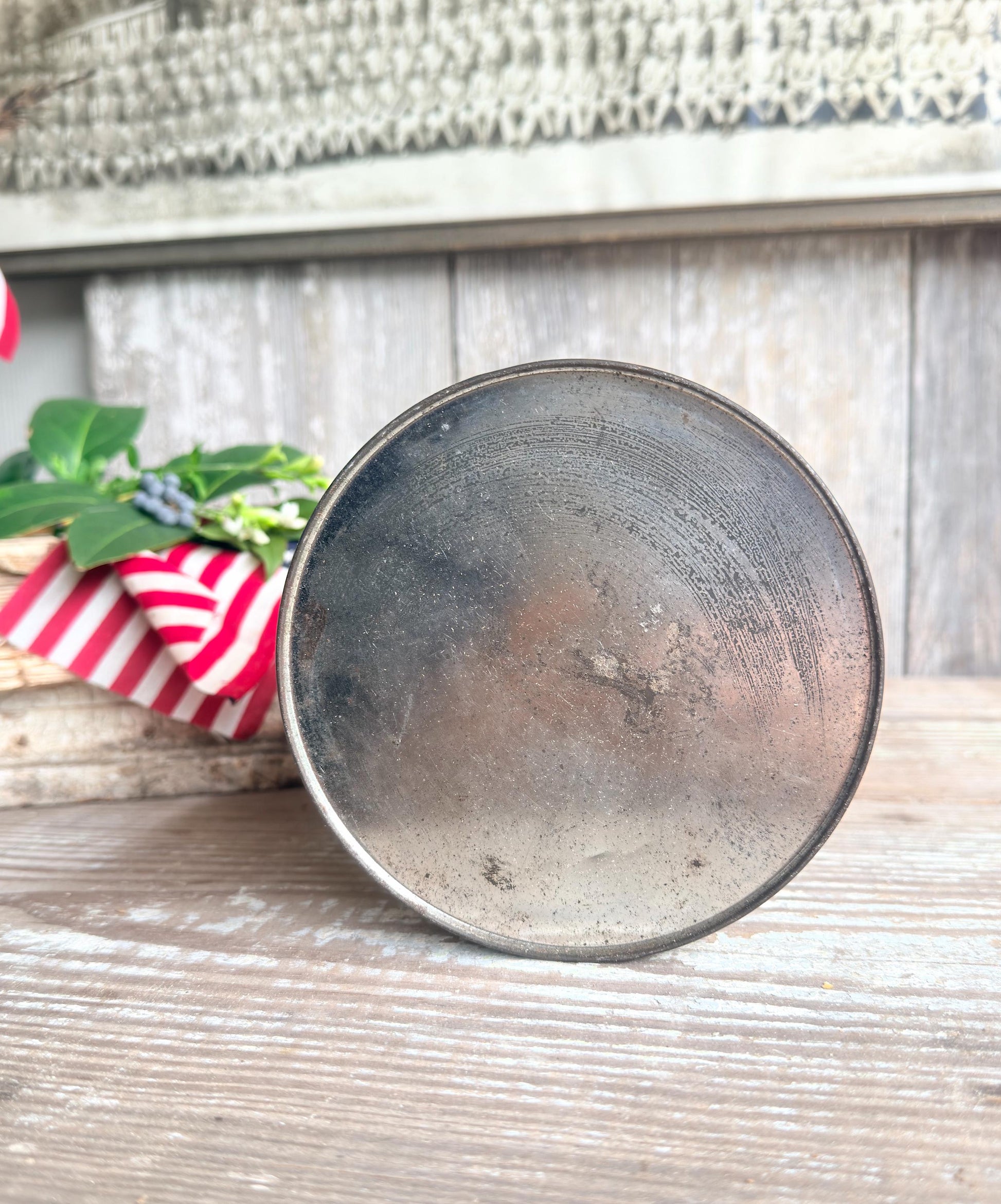Vintage CRACKER JACK Tin Can Red White Blue Farmhouse Americana Decor Rare Red Lid