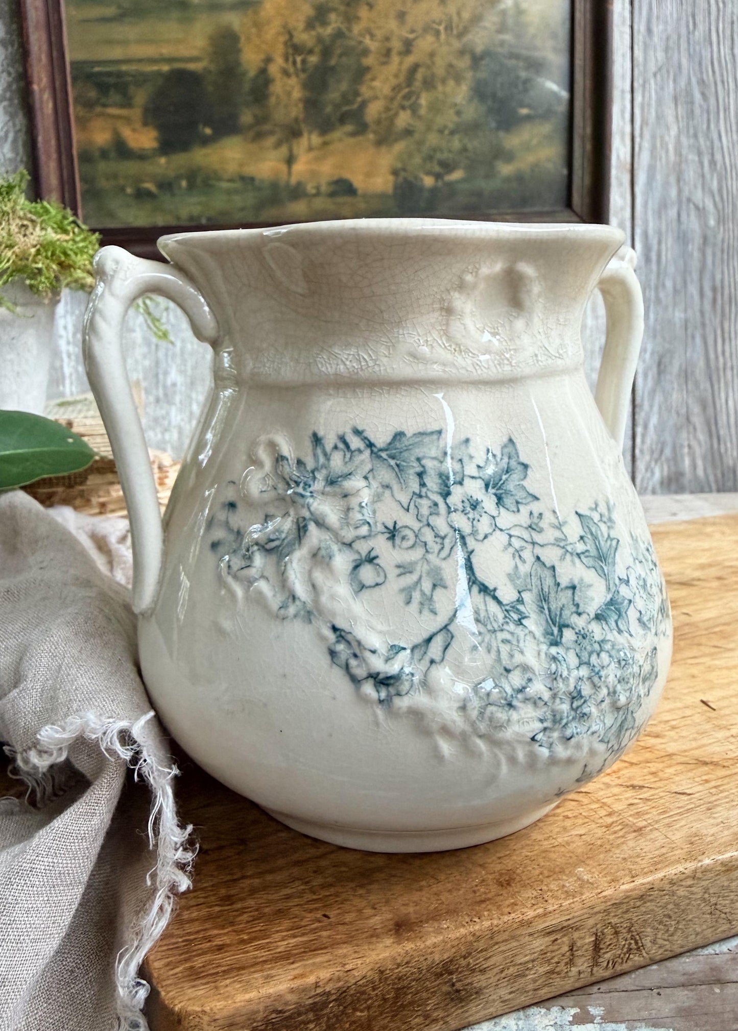 Antique Ironstone Sugar Biscuit Jar, Robin Blue Crazed Aesthetic