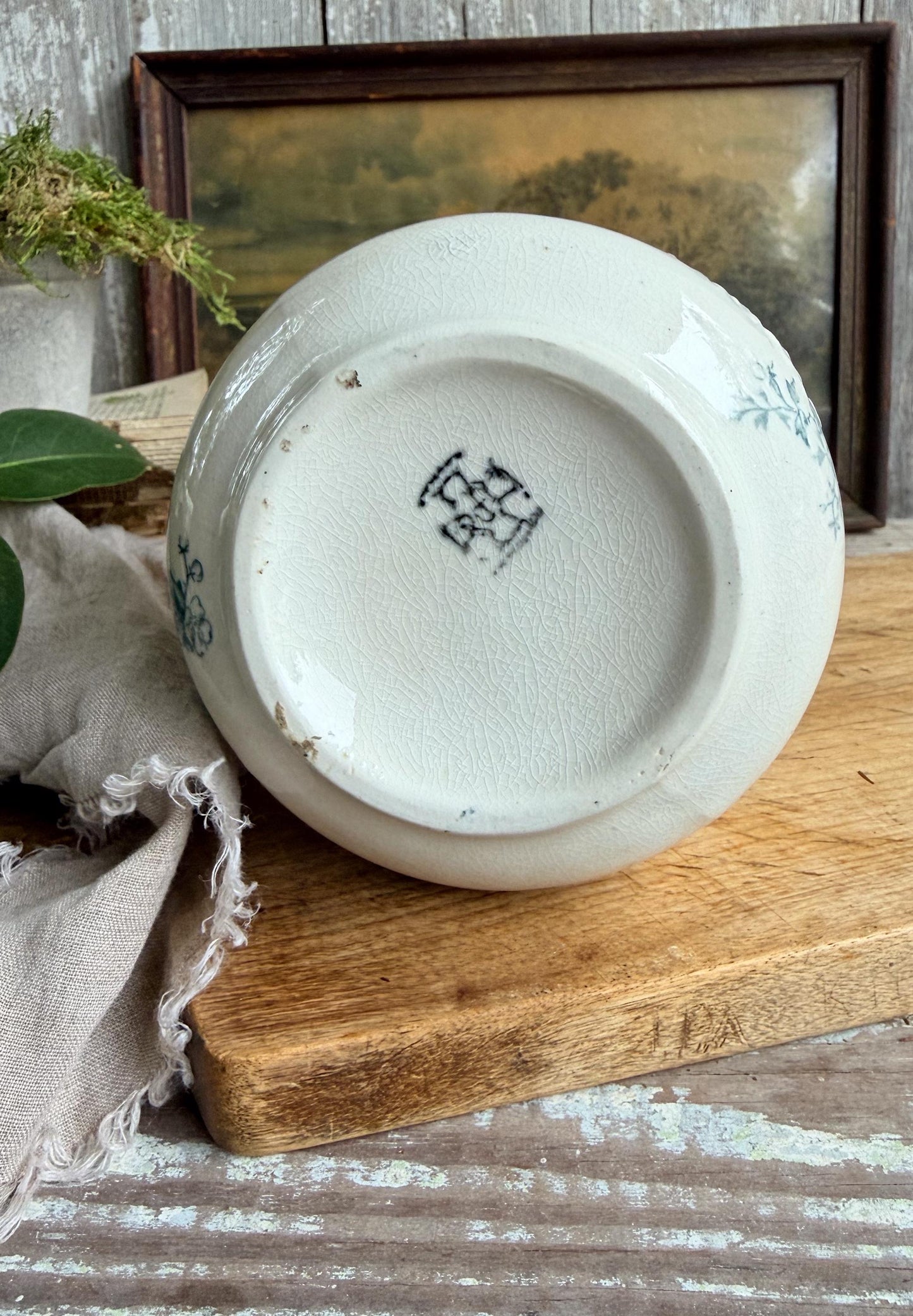 Antique Ironstone Sugar Biscuit Jar, Robin Blue Crazed Aesthetic