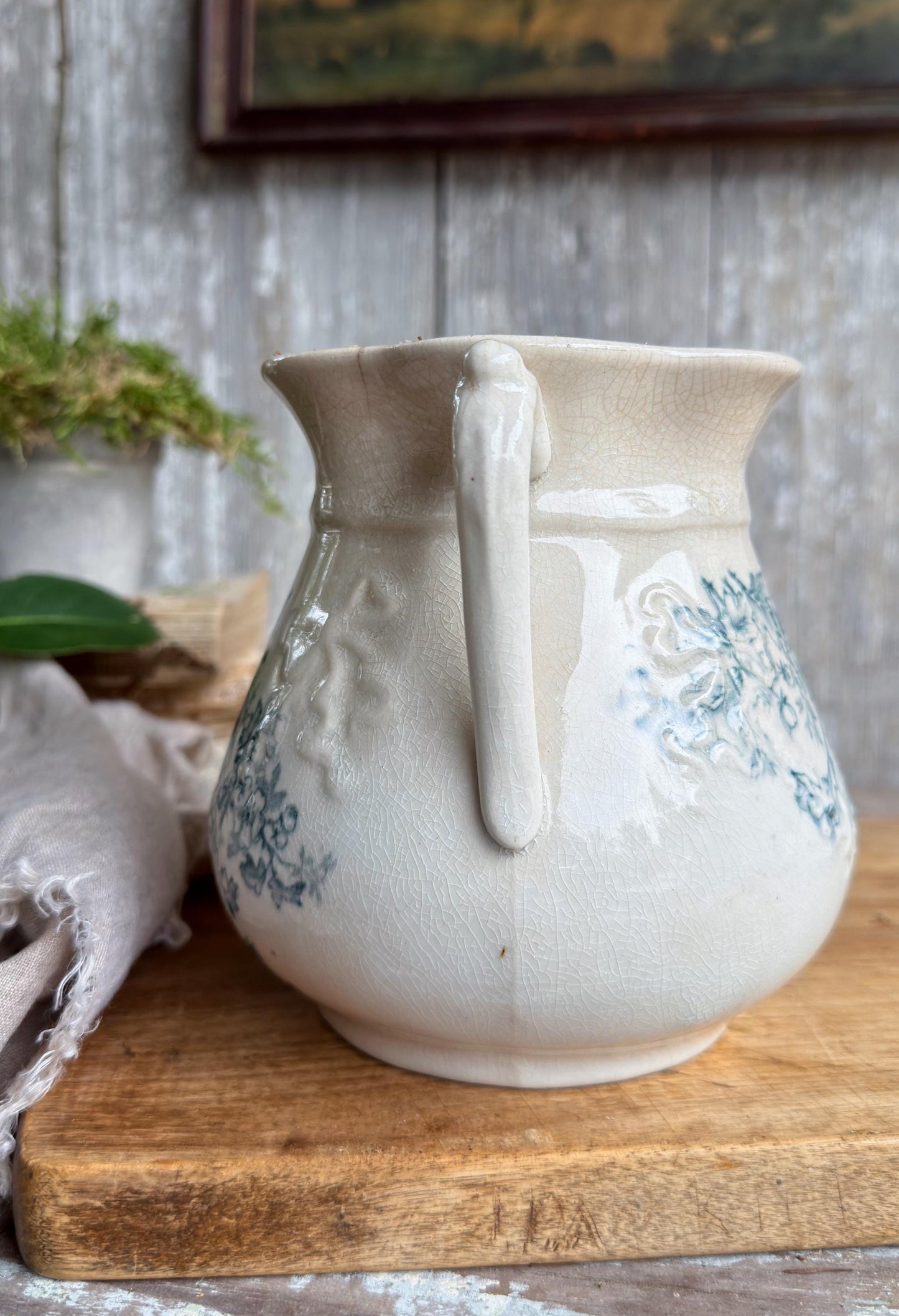 Antique Ironstone Sugar Biscuit Jar, Robin Blue Crazed Aesthetic