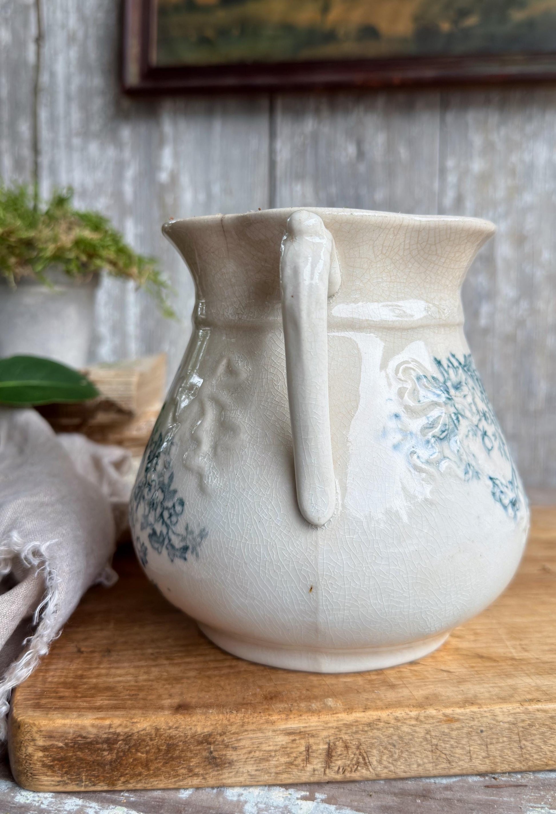 Antique Ironstone Sugar Biscuit Jar, Robin Blue Crazed Aesthetic