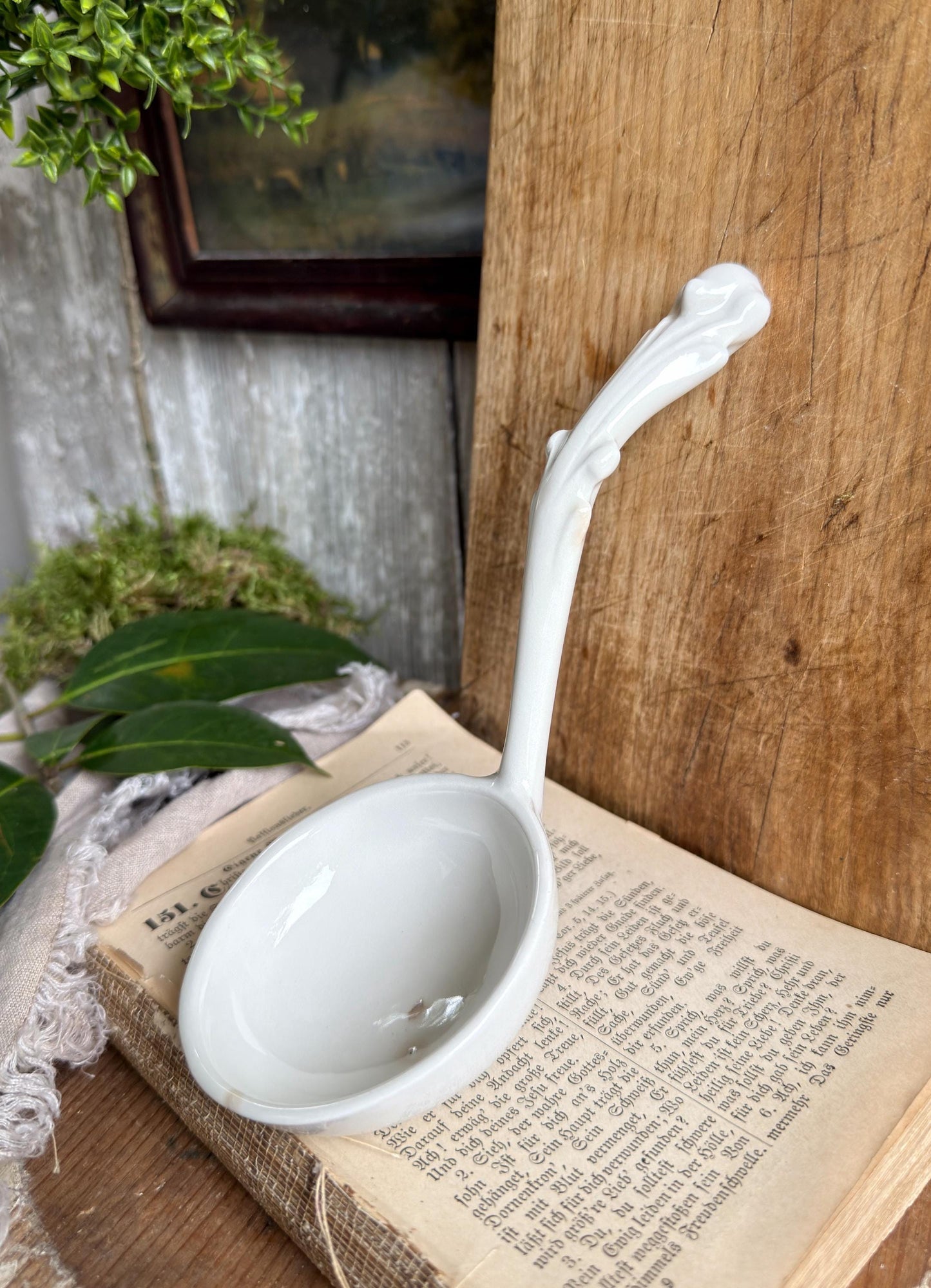 Antique White Ironstone Ladle Spoon Farmhouse Decor Kitchen Primitive
