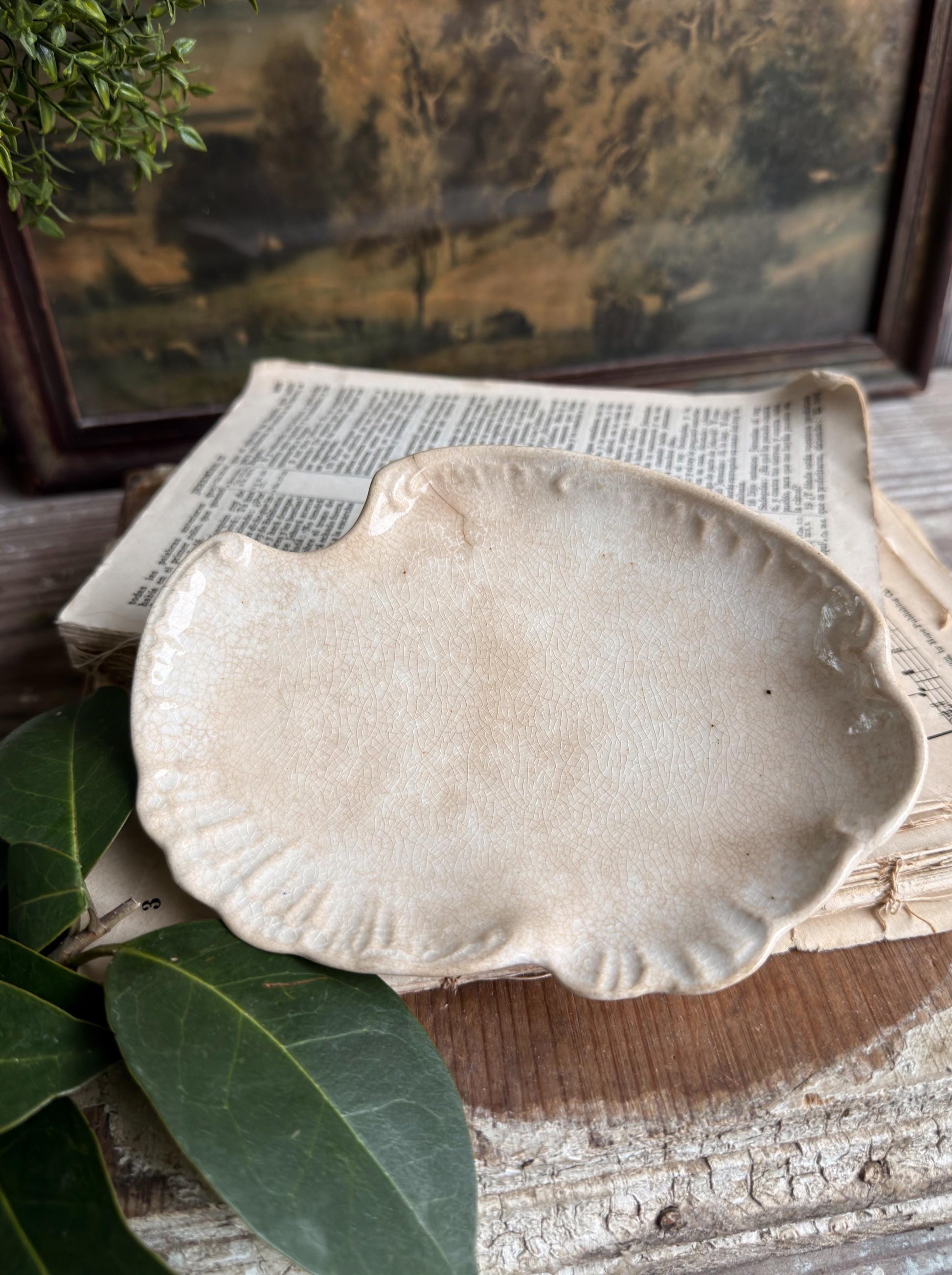 Antique La Belle China Dish – Small Ironstone Platter, Vintage White Crazing Tray, Farmhouse Decor
