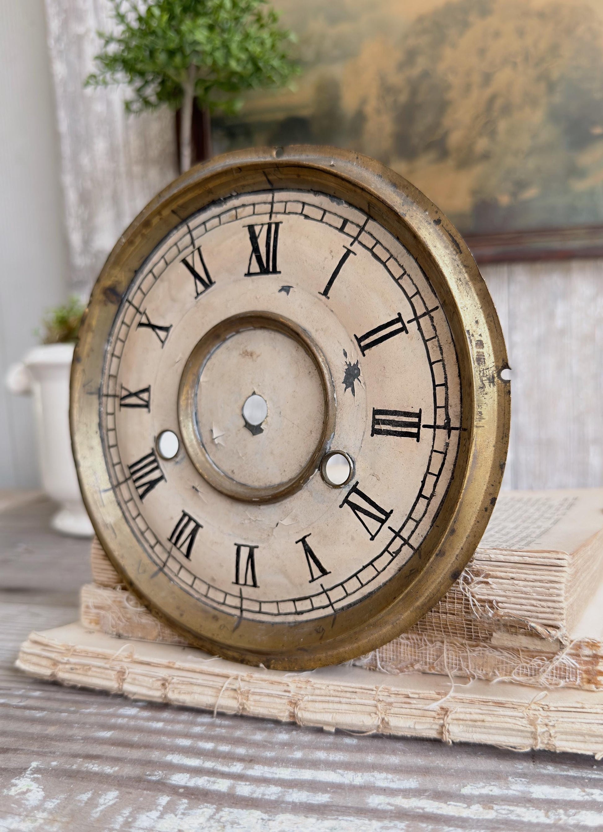 Antique Clock Dial Face Brass Industrial Salvage Parts Farmhouse Decor